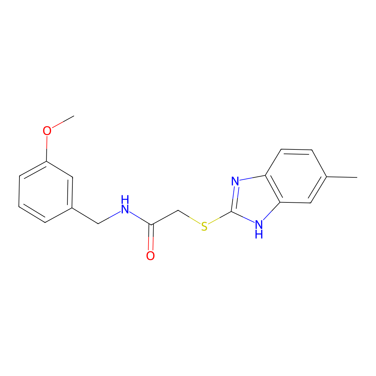N-[(3-methoxyphenyl)methyl]-2-[(5-methyl-1H-1,3-benzodiazol-2-yl)sulfanyl]acetamide molecular structure, CAS 851689-66-2
