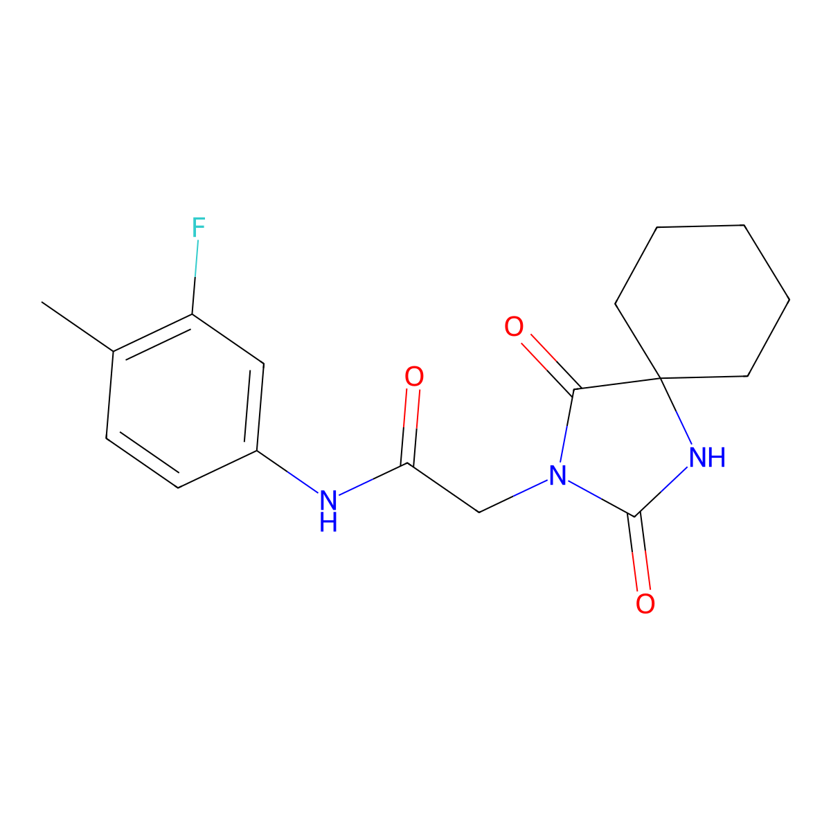 2-(2,4-dioxo-1,3-diazaspiro[4.5]decan-3-yl)-N-(3-fluoro-4-methylphenyl)acetamide molecular structure, CAS 851693-18-0