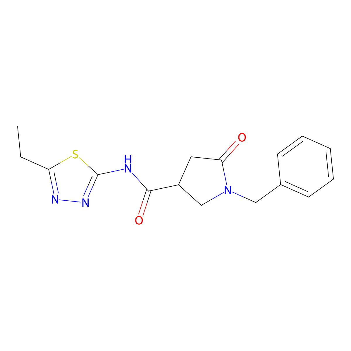 1-benzyl-N-(5-ethyl-1,3,4-thiadiazol-2-yl)-5-oxopyrrolidine-3-carboxamide molecular structure, CAS 851712-10-2