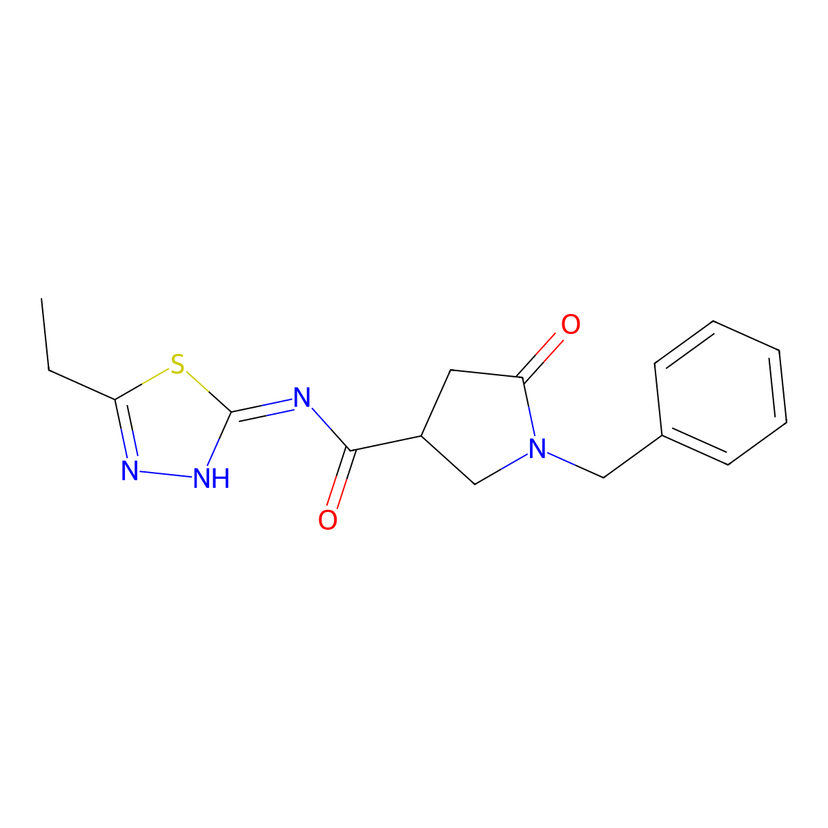 1-benzyl-N-(5-ethyl-1,3,4-thiadiazol-2-yl)-5-oxopyrrolidine-3-carboxamide molecular structure, CAS 851712-10-2