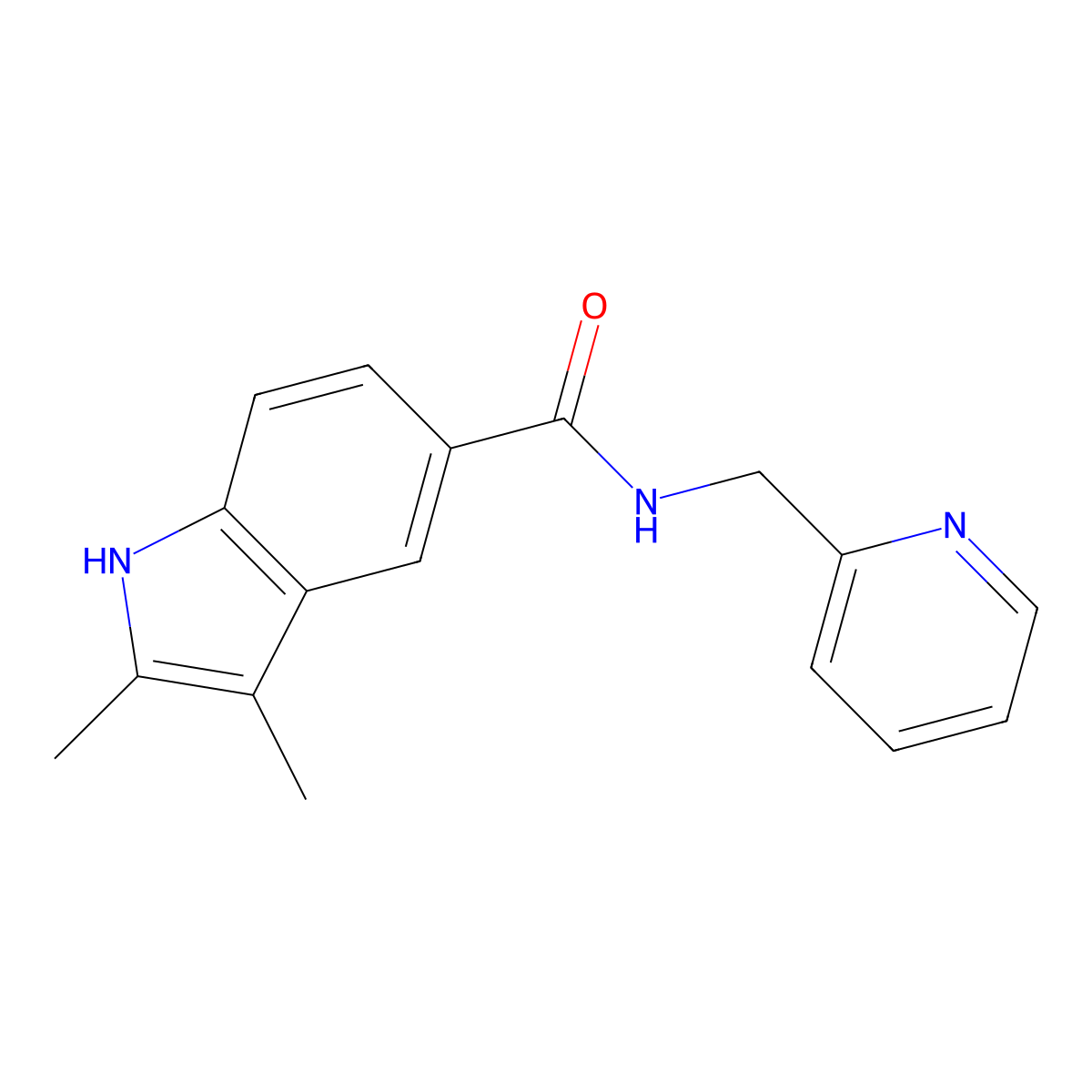 2,3-dimethyl-N-(pyridin-2-ylmethyl)-1H-indole-5-carboxamide molecular structure, CAS 851712-30-6