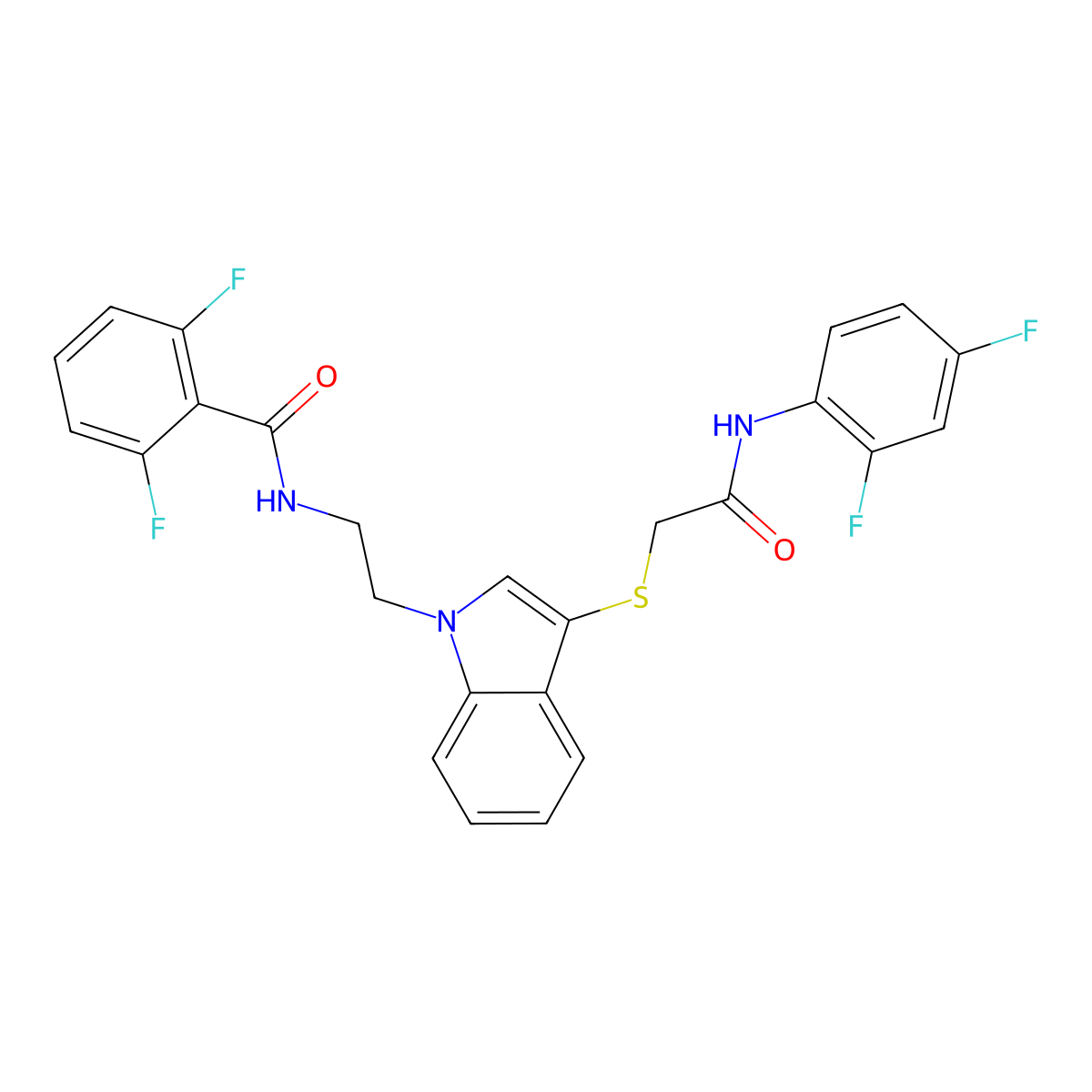 N-(2-(3-((2-((2,4-difluorophenyl)amino)-2-oxoethyl)thio)-1H-indol-1-yl)ethyl)-2,6-difluorobenzamide molecular structure, CAS 851714-40-4