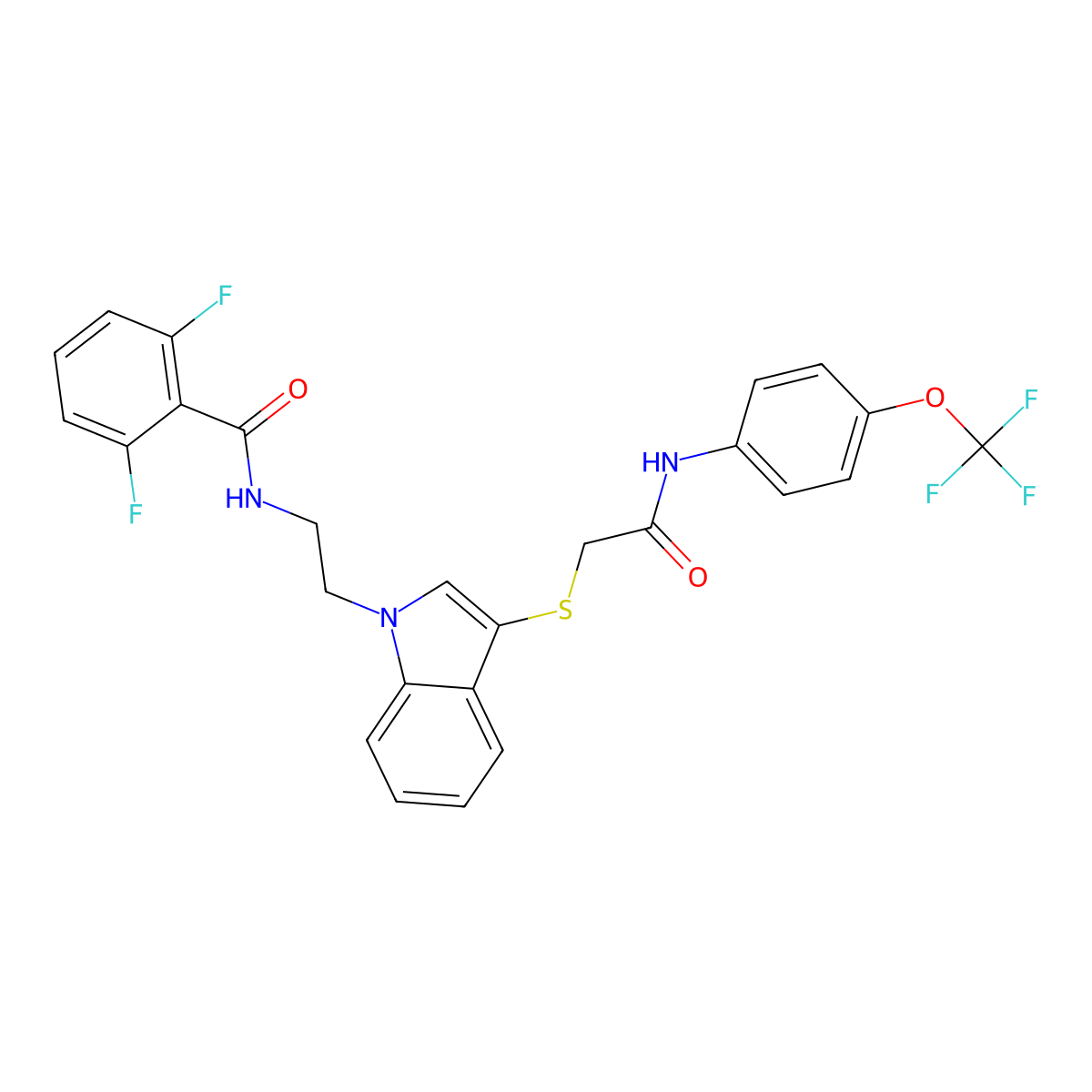 2,6-difluoro-N-[2-[3-[2-oxo-2-[4-(trifluoromethoxy)anilino]ethyl]sulfanylindol-1-yl]ethyl]benzamide molecular structure, CAS 851714-41-5
