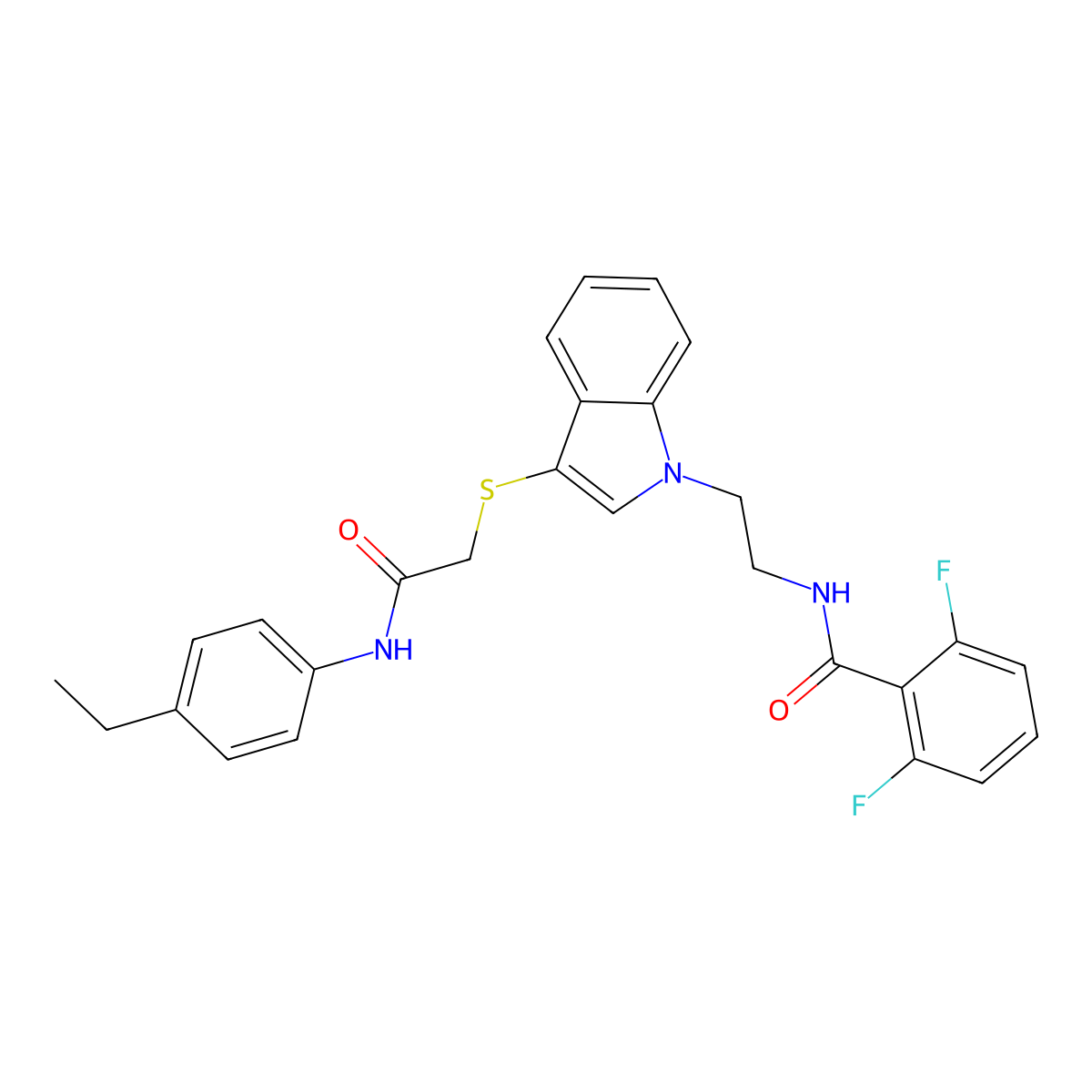 N-(2-(3-((2-((4-ethylphenyl)amino)-2-oxoethyl)thio)-1H-indol-1-yl)ethyl)-2,6-difluorobenzamide molecular structure, CAS 851714-46-0