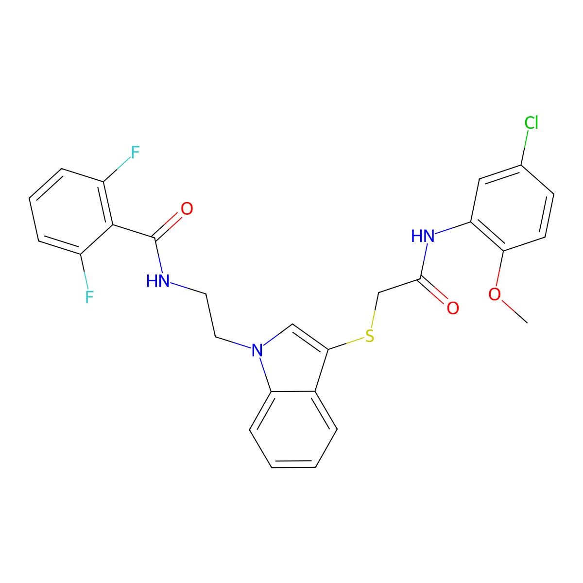 N-(2-(3-((2-((5-chloro-2-methoxyphenyl)amino)-2-oxoethyl)thio)-1H-indol-1-yl)ethyl)-2,6-difluorobenzamide molecular structure, CAS 851714-48-2