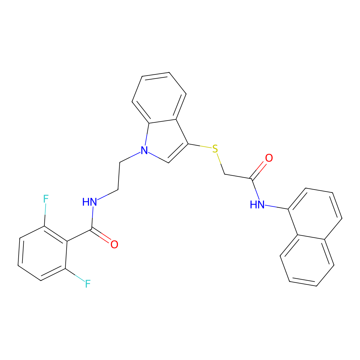 2,6-difluoro-N-(2-(3-((2-(naphthalen-1-ylamino)-2-oxoethyl)thio)-1H-indol-1-yl)ethyl)benzamide molecular structure, CAS 851714-50-6