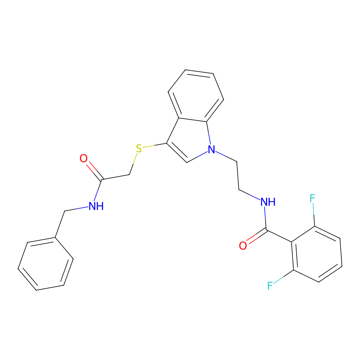 N-(2-(3-((2-(benzylamino)-2-oxoethyl)thio)-1H-indol-1-yl)ethyl)-2,6-difluorobenzamide molecular structure, CAS 851714-54-0