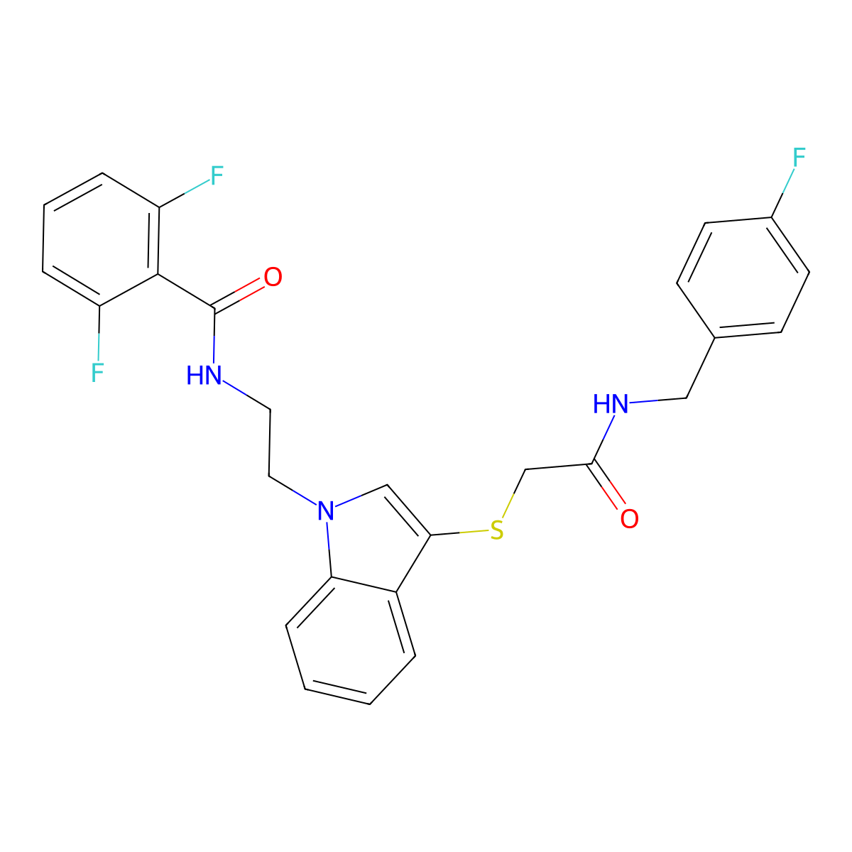 2,6-difluoro-N-[2-[3-[2-[(4-fluorophenyl)methylamino]-2-oxoethyl]sulfanylindol-1-yl]ethyl]benzamide molecular structure, CAS 851714-56-2