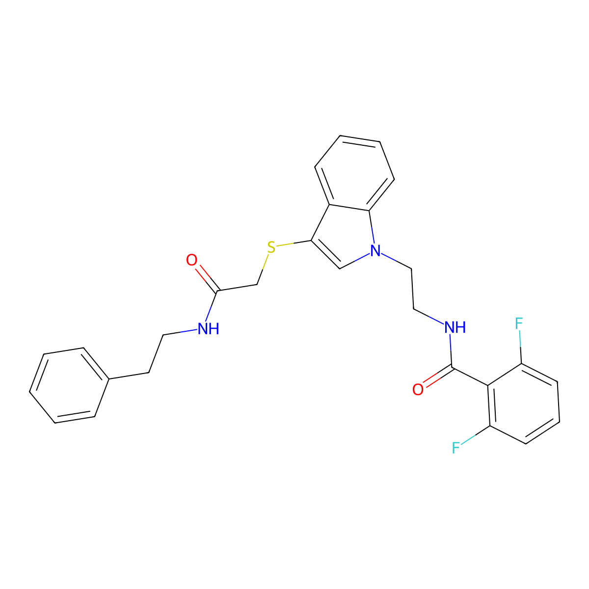 2,6-difluoro-N-(2-(3-((2-oxo-2-(phenethylamino)ethyl)thio)-1H-indol-1-yl)ethyl)benzamide molecular structure, CAS 851714-58-4