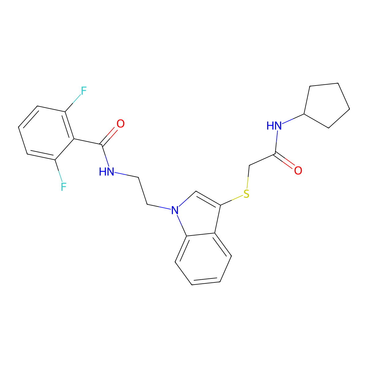 N-(2-(3-((2-(cyclopentylamino)-2-oxoethyl)thio)-1H-indol-1-yl)ethyl)-2,6-difluorobenzamide molecular structure, CAS 851714-64-2