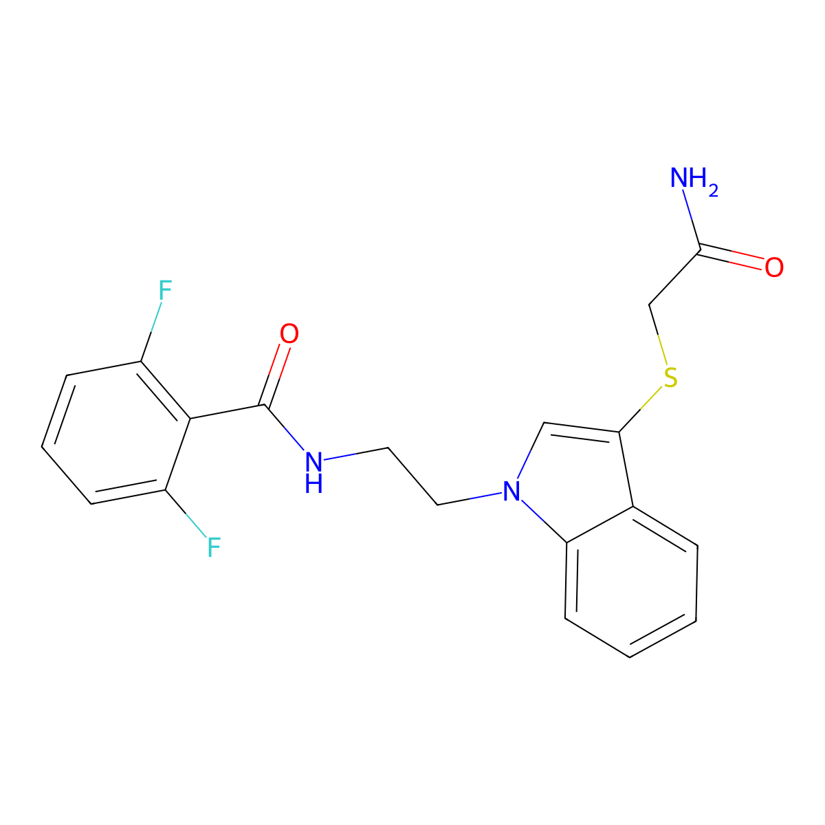 N-[2-[3-(2-amino-2-oxoethyl)sulfanylindol-1-yl]ethyl]-2,6-difluorobenzamide molecular structure, CAS 851714-66-4