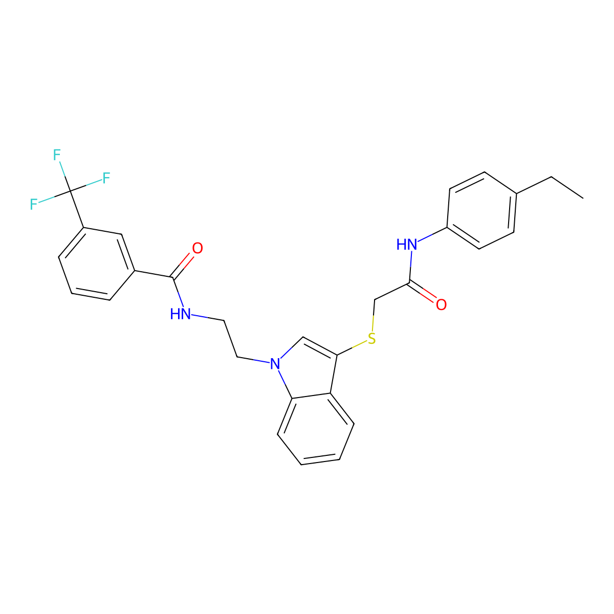 N-[2-[3-[2-(4-ethylanilino)-2-oxoethyl]sulfanylindol-1-yl]ethyl]-3-(trifluoromethyl)benzamide molecular structure, CAS 851714-85-7