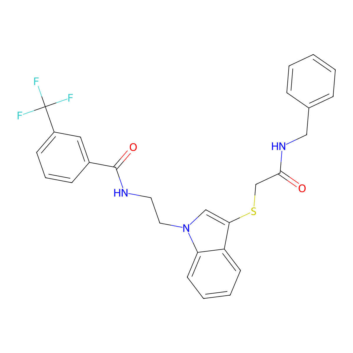 N-[2-[3-[2-(benzylamino)-2-oxoethyl]sulfanylindol-1-yl]ethyl]-3-(trifluoromethyl)benzamide molecular structure, CAS 851714-87-9