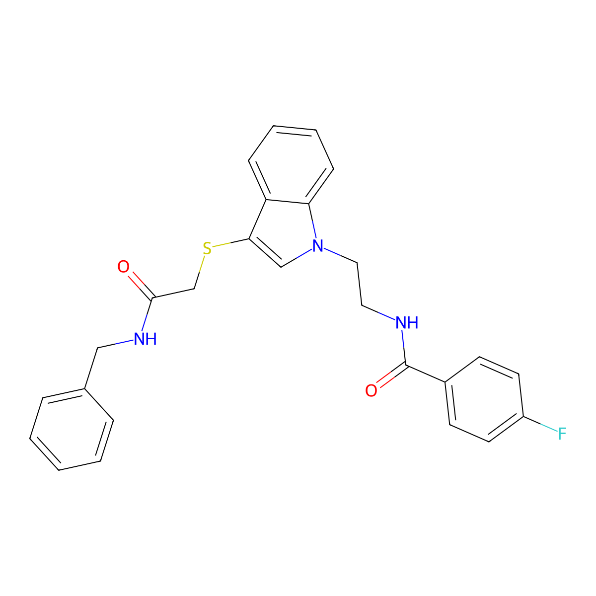 N-(2-(3-((2-(benzylamino)-2-oxoethyl)thio)-1H-indol-1-yl)ethyl)-4-fluorobenzamide molecular structure, CAS 851714-94-8