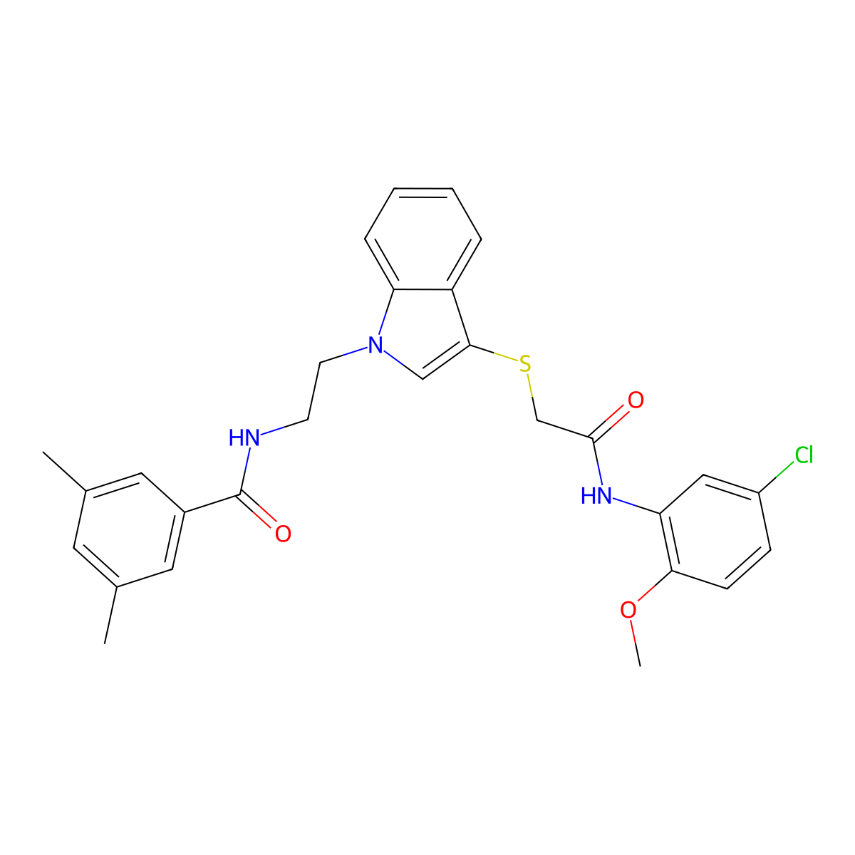 N-[2-[3-[2-(5-chloro-2-methoxyanilino)-2-oxoethyl]sulfanylindol-1-yl]ethyl]-3,5-dimethylbenzamide molecular structure, CAS 851715-00-9