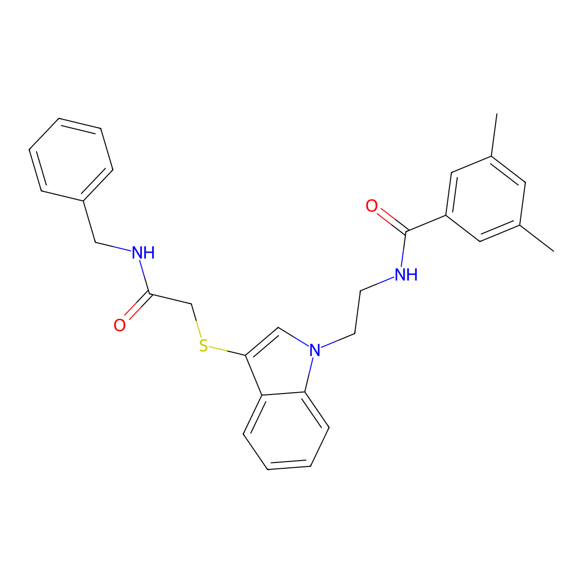 N-(2-(3-((2-(benzylamino)-2-oxoethyl)thio)-1H-indol-1-yl)ethyl)-3,5-dimethylbenzamide molecular structure, CAS 851715-01-0