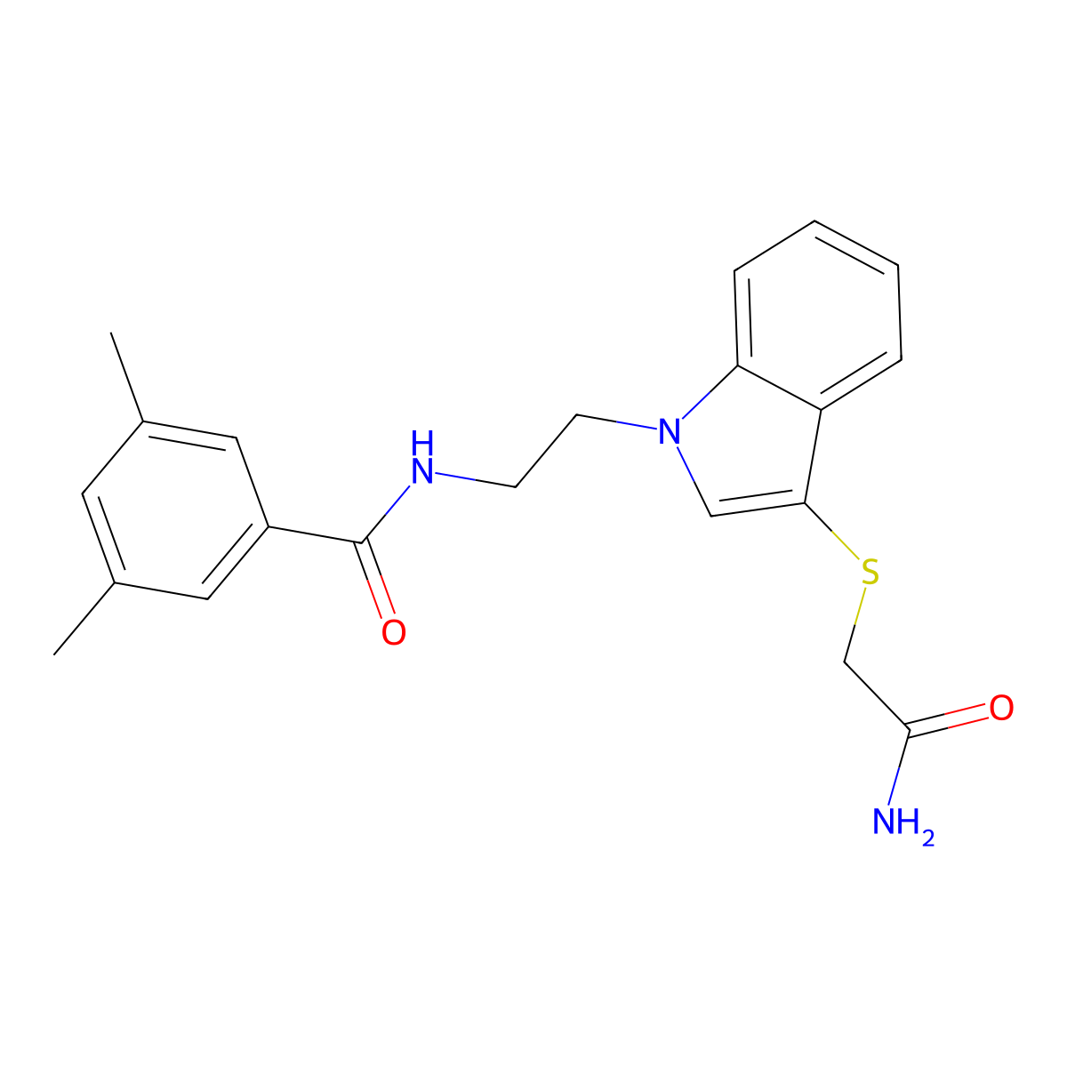 N-(2-(3-((2-amino-2-oxoethyl)thio)-1H-indol-1-yl)ethyl)-3,5-dimethylbenzamide molecular structure, CAS 851715-07-6