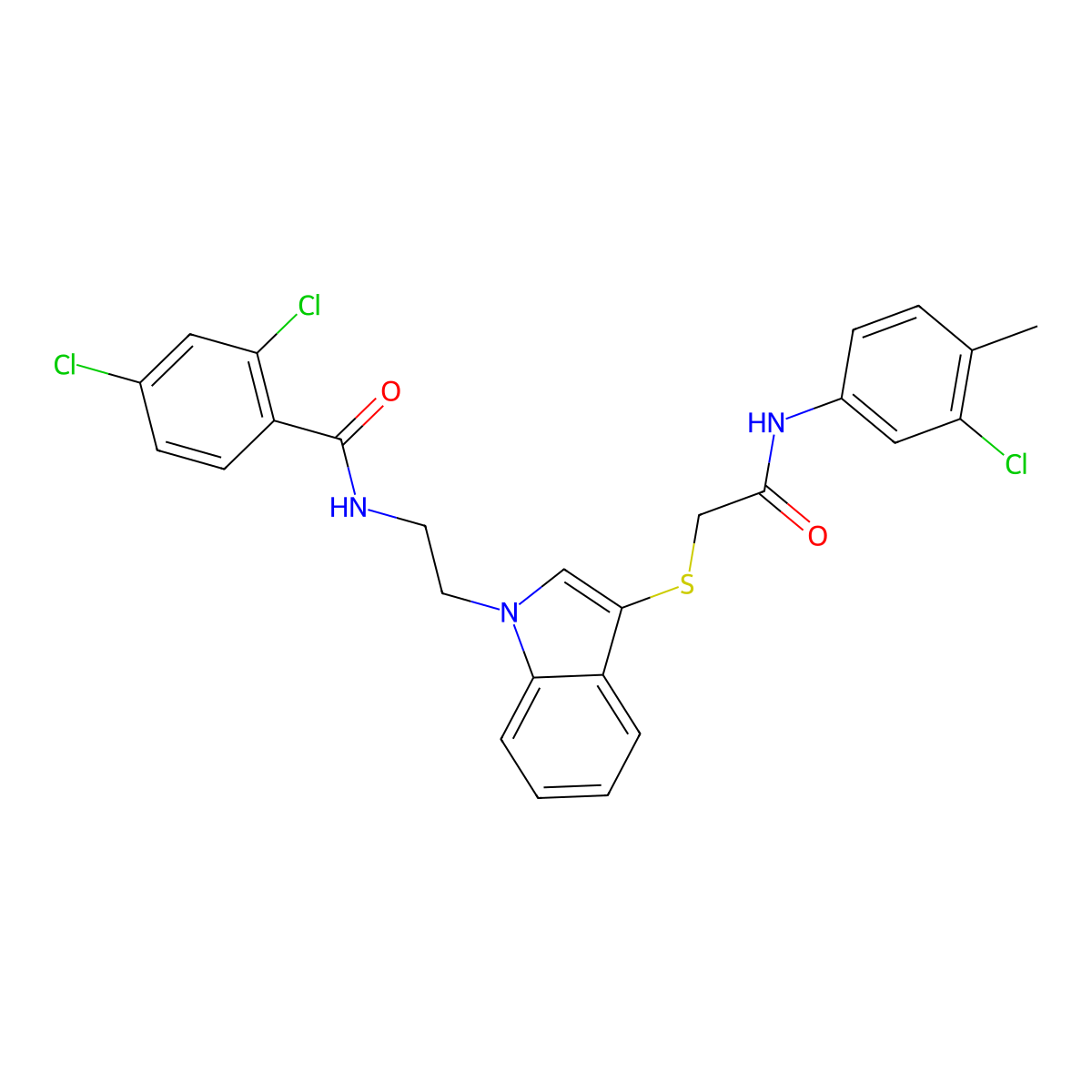 2,4-dichloro-N-[2-[3-[2-(3-chloro-4-methylanilino)-2-oxoethyl]sulfanylindol-1-yl]ethyl]benzamide molecular structure, CAS 851715-08-7