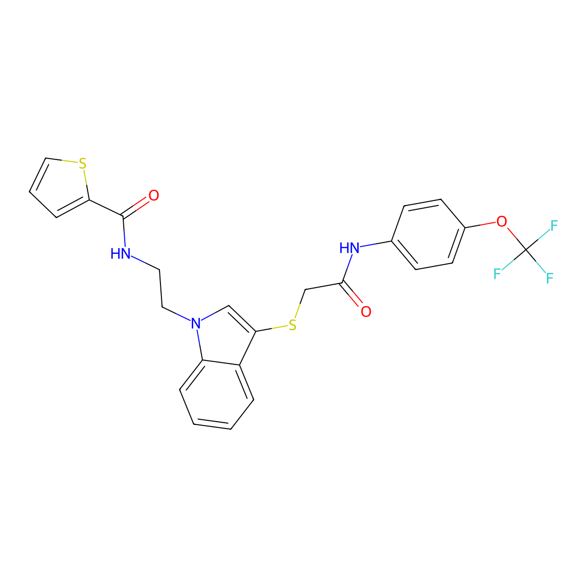 N-[2-[3-[2-oxo-2-[4-(trifluoromethoxy)anilino]ethyl]sulfanylindol-1-yl]ethyl]thiophene-2-carboxamide molecular structure, CAS 851715-10-1
