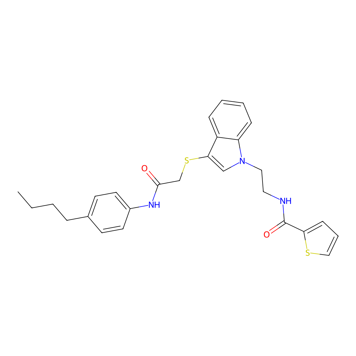 N-[2-[3-[2-(4-butylanilino)-2-oxoethyl]sulfanylindol-1-yl]ethyl]thiophene-2-carboxamide molecular structure, CAS 851715-11-2