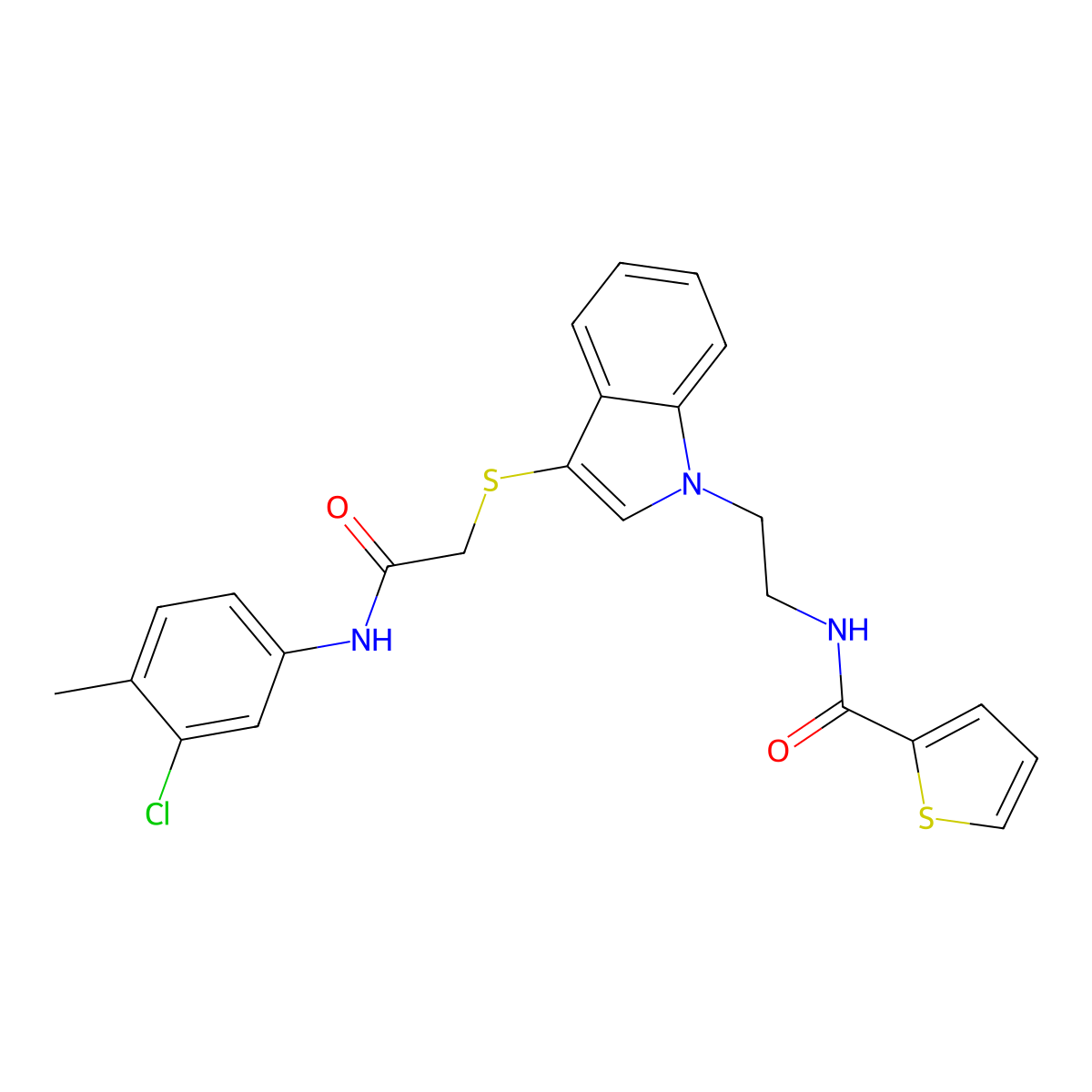 N-[2-[3-[2-(3-chloro-4-methylanilino)-2-oxoethyl]sulfanylindol-1-yl]ethyl]thiophene-2-carboxamide molecular structure, CAS 851715-15-6