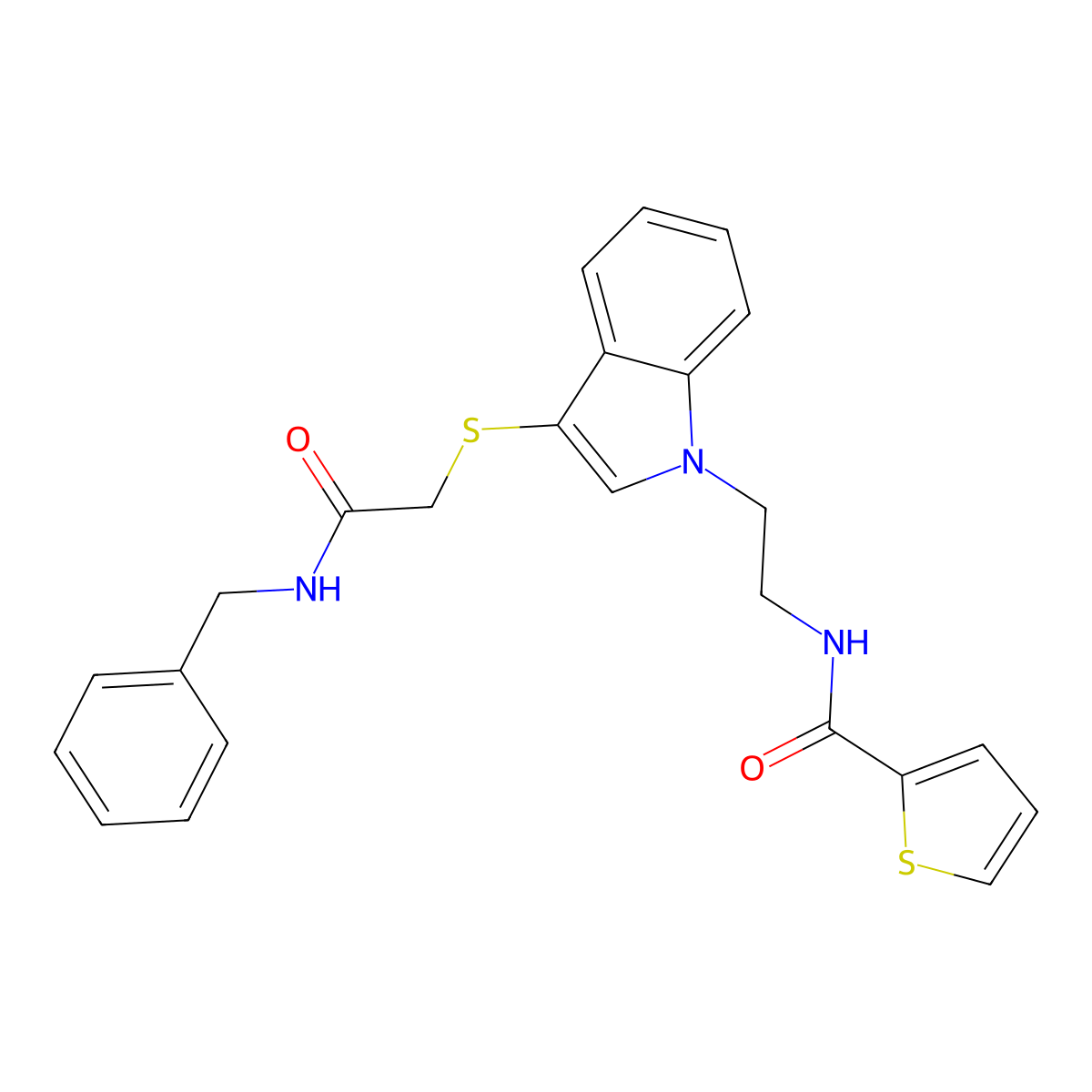 N-[2-[3-[2-(benzylamino)-2-oxoethyl]sulfanylindol-1-yl]ethyl]thiophene-2-carboxamide molecular structure, CAS 851715-16-7