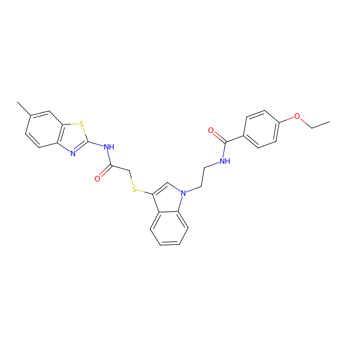 4-ethoxy-N-(2-(3-((2-((6-methylbenzo[d]thiazol-2-yl)amino)-2-oxoethyl)thio)-1H-indol-1-yl)ethyl)benzamide molecular structure, CAS 851715-26-9