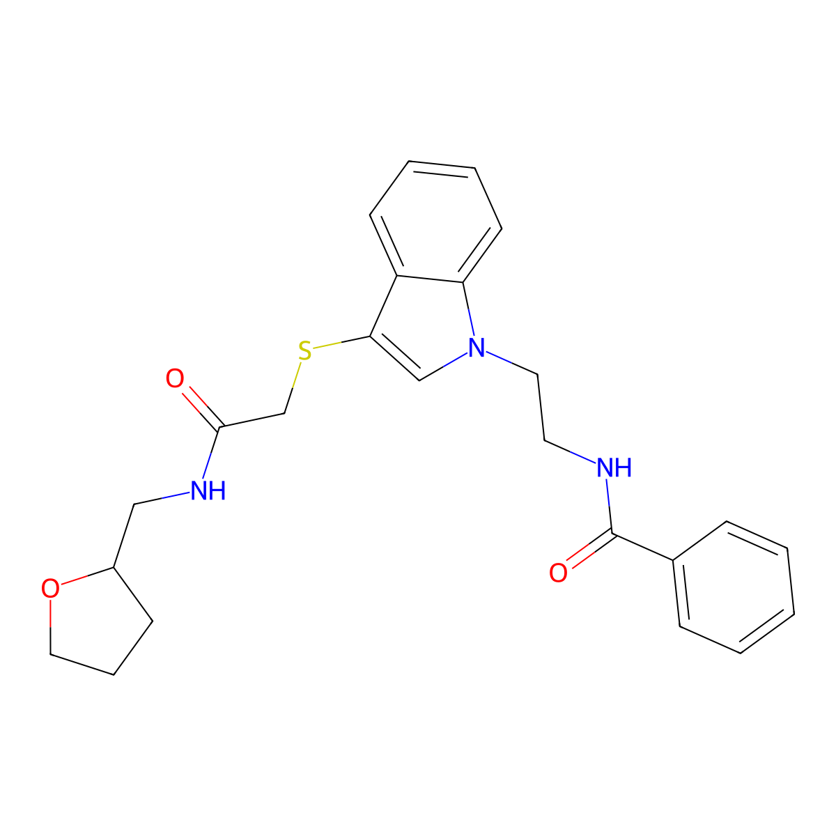 N-[2-[3-[2-oxo-2-(oxolan-2-ylmethylamino)ethyl]sulfanylindol-1-yl]ethyl]benzamide molecular structure, CAS 851715-28-1