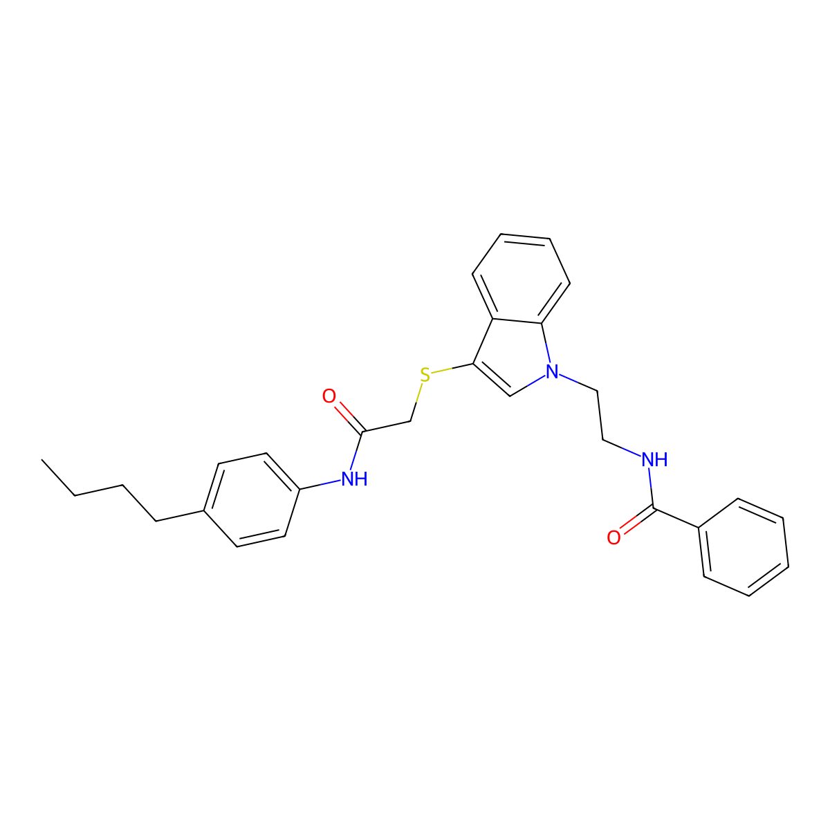 N-(2-(3-((2-((4-butylphenyl)amino)-2-oxoethyl)thio)-1H-indol-1-yl)ethyl)benzamide molecular structure, CAS 851715-29-2