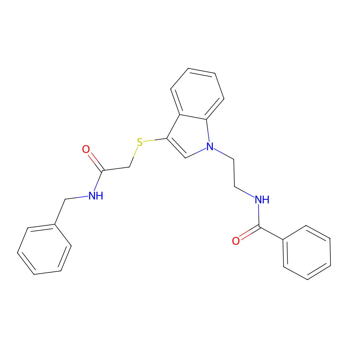 N-(2-(3-((2-(benzylamino)-2-oxoethyl)thio)-1H-indol-1-yl)ethyl)benzamide molecular structure, CAS 851715-31-6