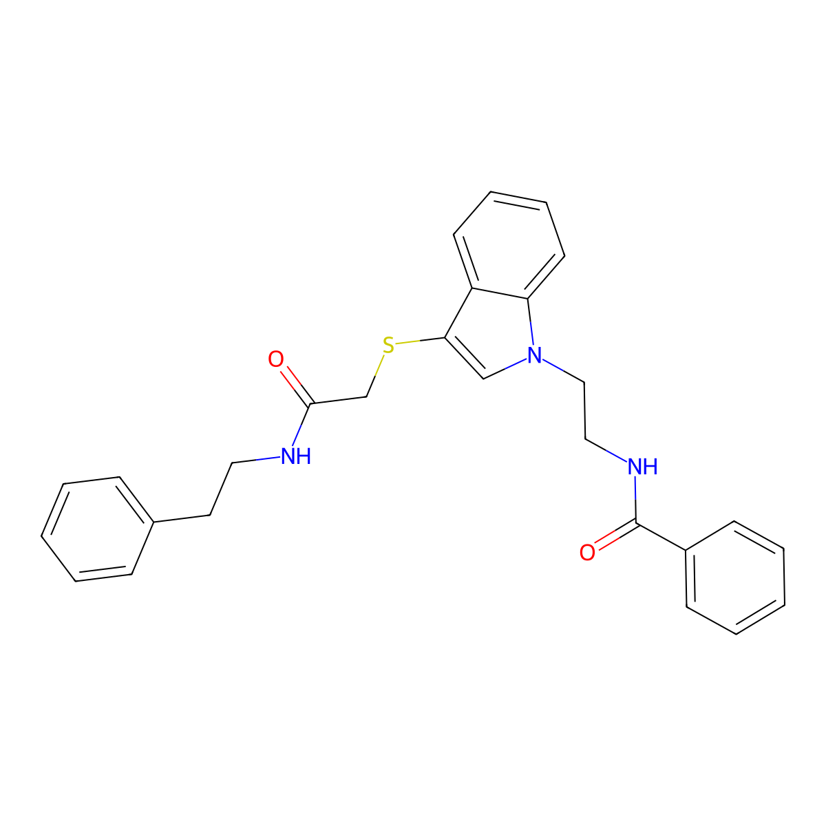 N-(2-(3-((2-oxo-2-(phenethylamino)ethyl)thio)-1H-indol-1-yl)ethyl)benzamide molecular structure, CAS 851715-32-7