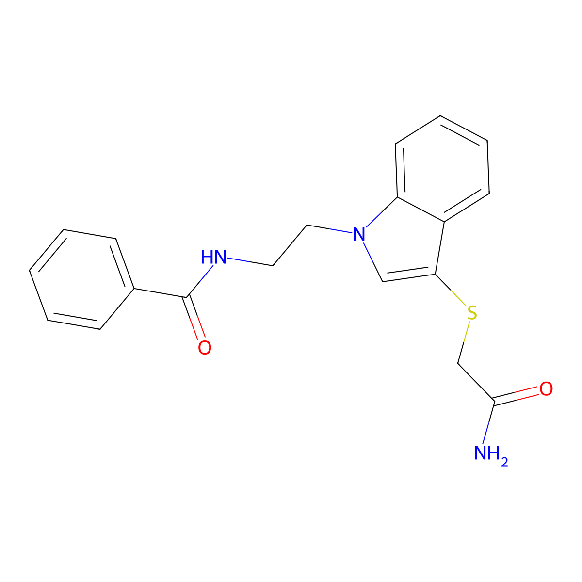 N-(2-(3-((2-amino-2-oxoethyl)thio)-1H-indol-1-yl)ethyl)benzamide molecular structure, CAS 851715-34-9