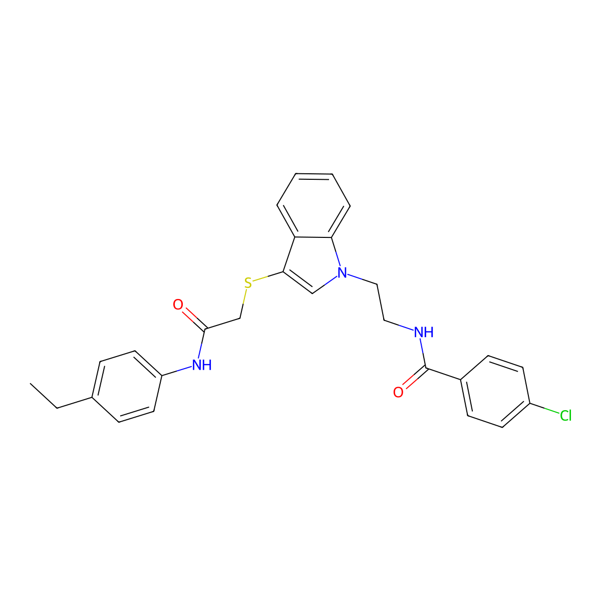 4-chloro-N-(2-(3-((2-((4-ethylphenyl)amino)-2-oxoethyl)thio)-1H-indol-1-yl)ethyl)benzamide molecular structure, CAS 851715-35-0