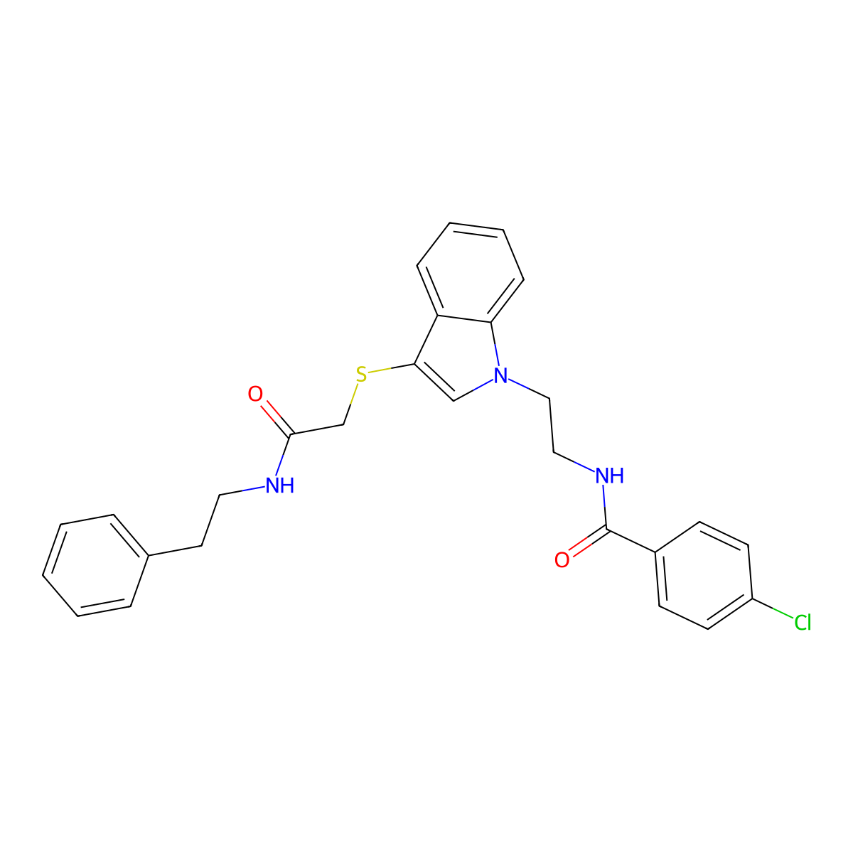 4-chloro-N-(2-(3-((2-oxo-2-(phenethylamino)ethyl)thio)-1H-indol-1-yl)ethyl)benzamide molecular structure, CAS 851715-36-1
