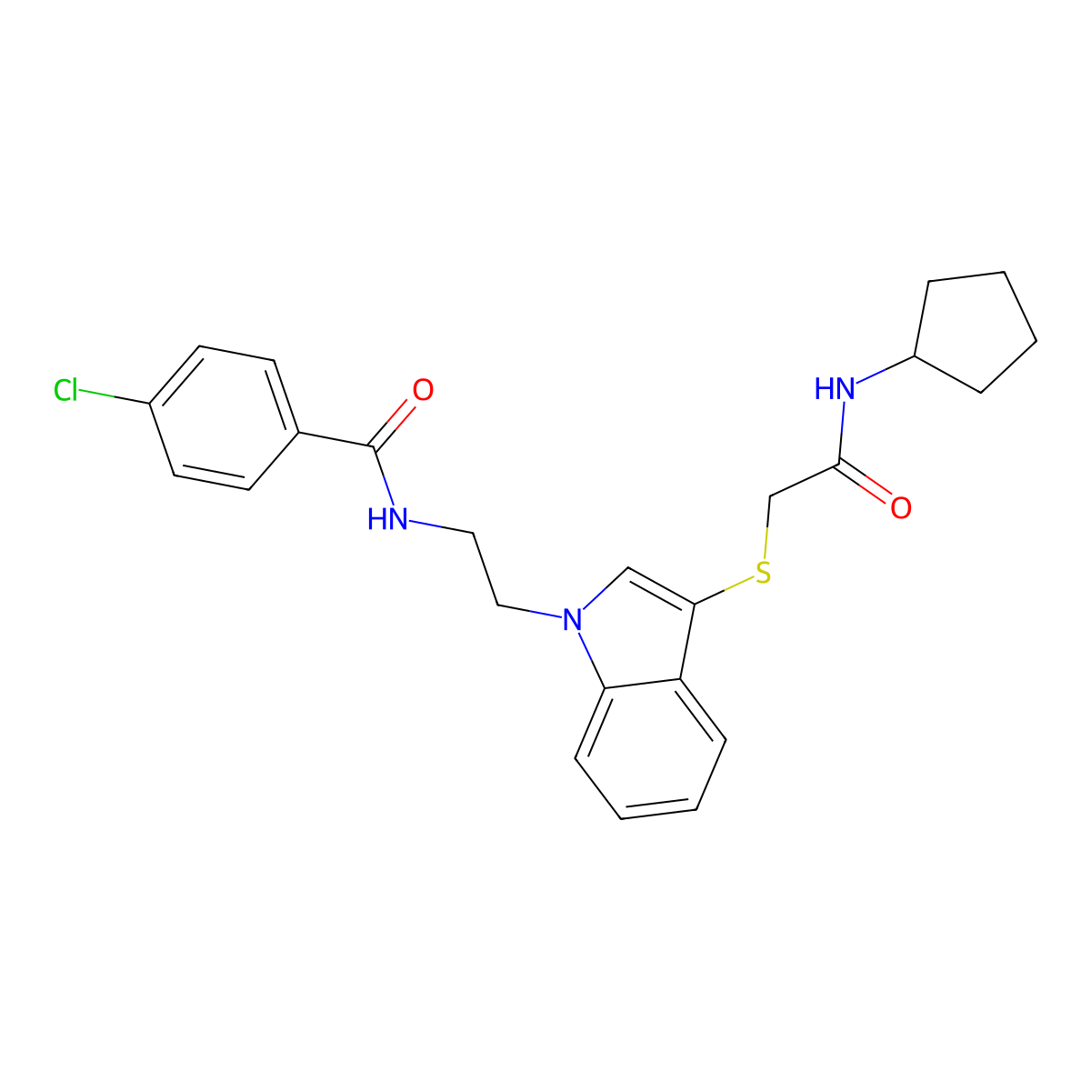 4-chloro-N-(2-(3-((2-(cyclopentylamino)-2-oxoethyl)thio)-1H-indol-1-yl)ethyl)benzamide molecular structure, CAS 851715-37-2
