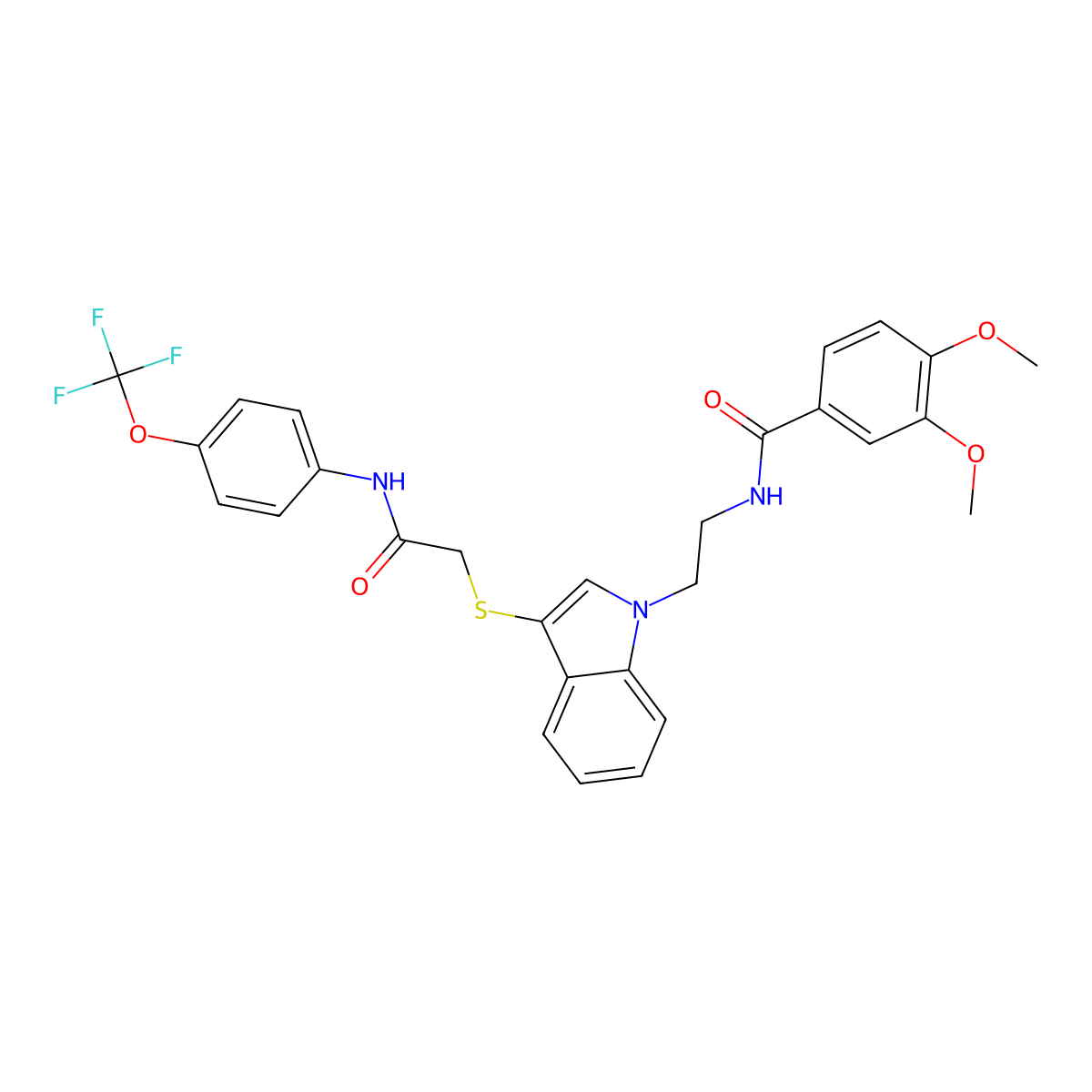 3,4-dimethoxy-N-(2-(3-((2-oxo-2-((4-(trifluoromethoxy)phenyl)amino)ethyl)thio)-1H-indol-1-yl)ethyl)benzamide molecular structure, CAS 851715-38-3