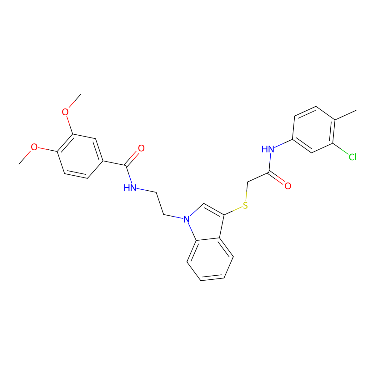 N-[2-[3-[2-(3-chloro-4-methylanilino)-2-oxoethyl]sulfanylindol-1-yl]ethyl]-3,4-dimethoxybenzamide molecular structure, CAS 851715-43-0