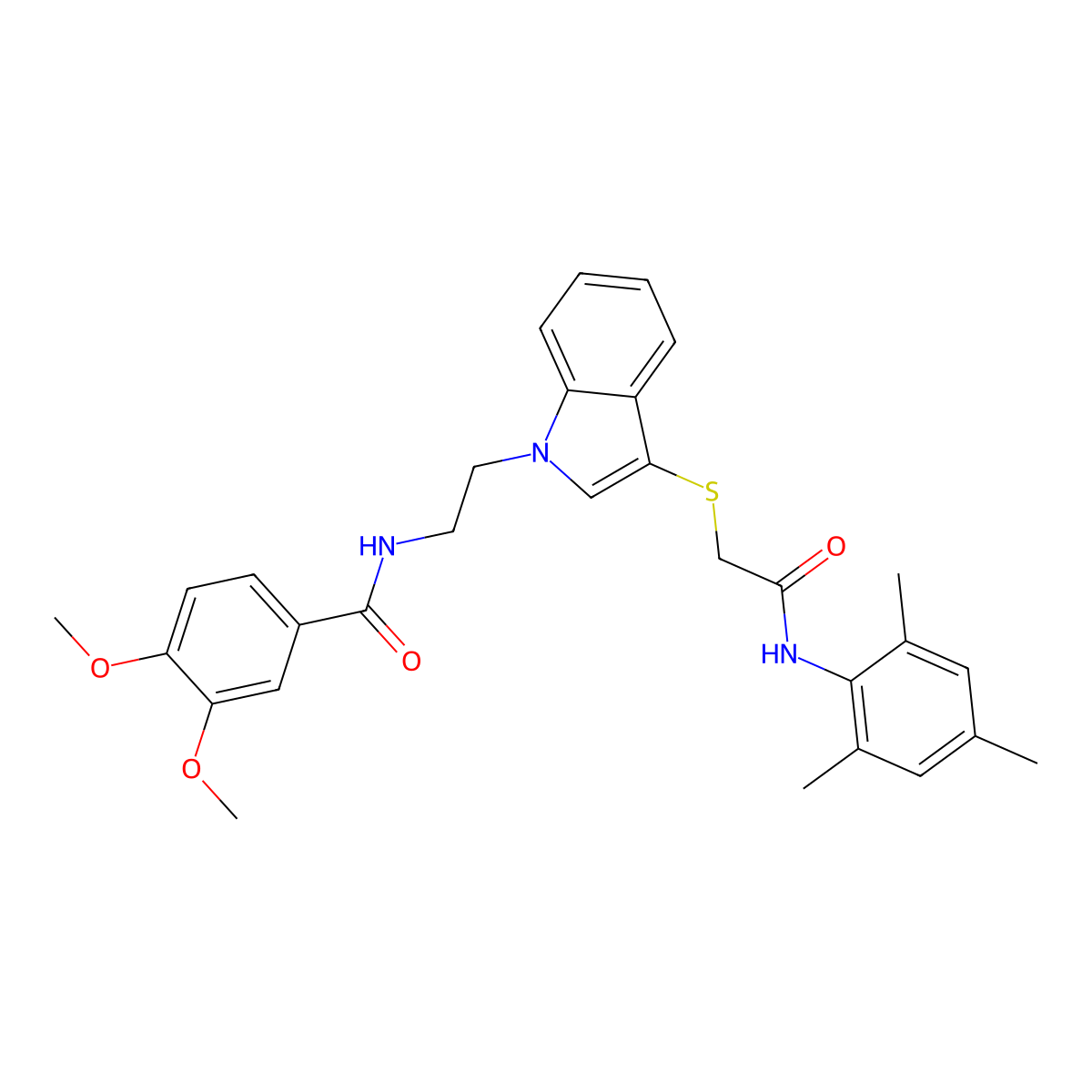 N-(2-(3-((2-(mesitylamino)-2-oxoethyl)thio)-1H-indol-1-yl)ethyl)-3,4-dimethoxybenzamide molecular structure, CAS 851715-46-3