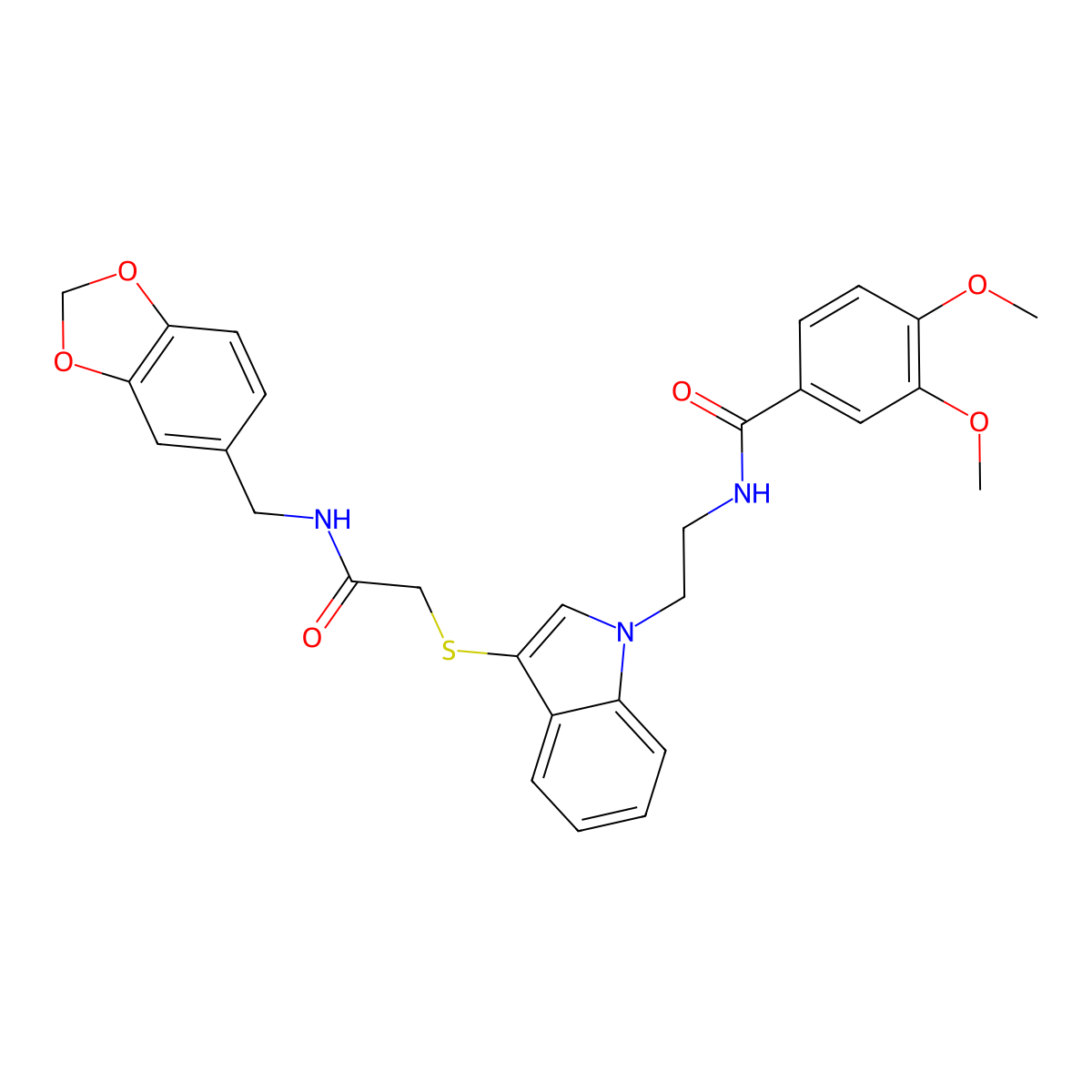 N-[2-[3-[2-(1,3-benzodioxol-5-ylmethylamino)-2-oxoethyl]sulfanylindol-1-yl]ethyl]-3,4-dimethoxybenzamide molecular structure, CAS 851715-47-4