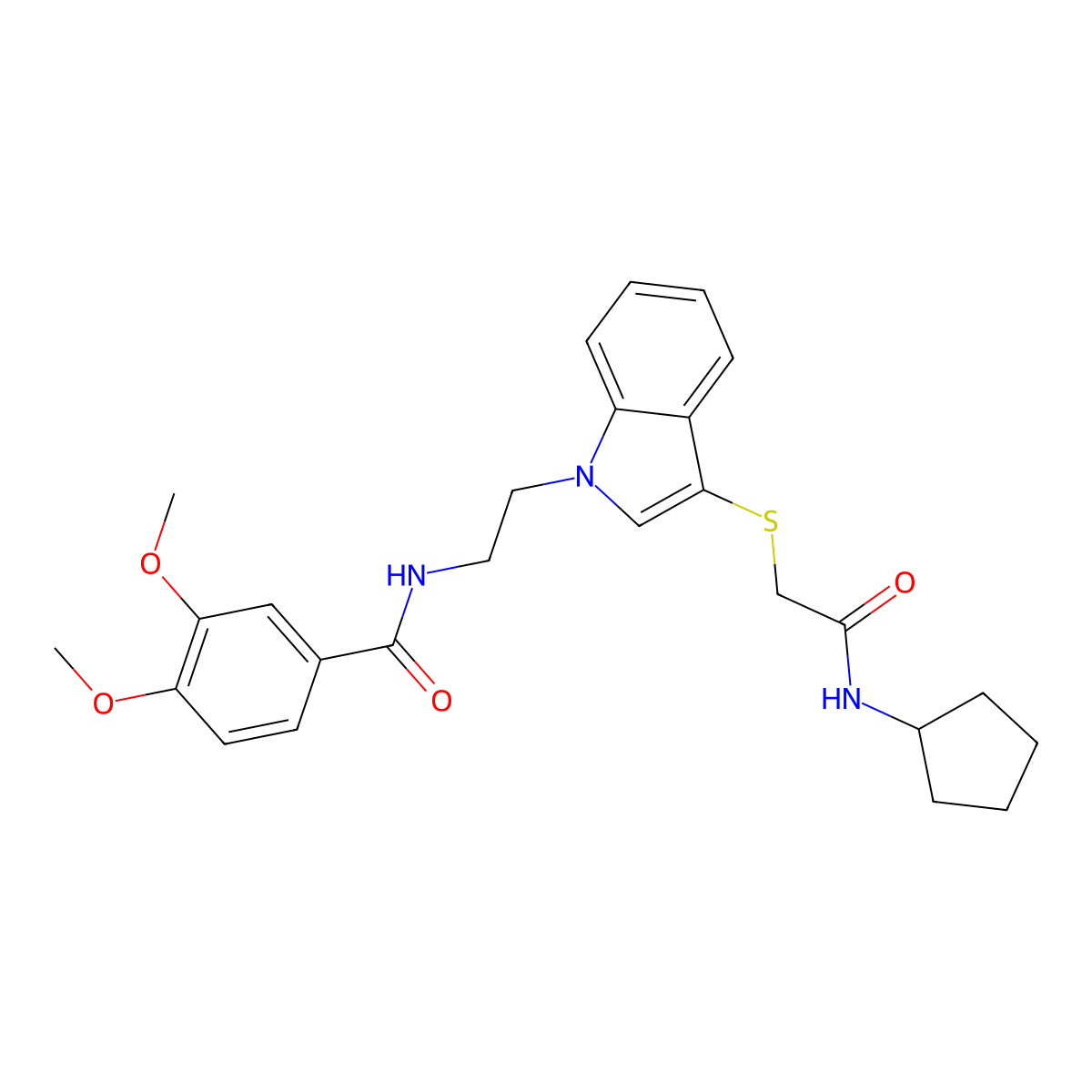 N-(2-(3-((2-(cyclopentylamino)-2-oxoethyl)thio)-1H-indol-1-yl)ethyl)-3,4-dimethoxybenzamide molecular structure, CAS 851715-48-5