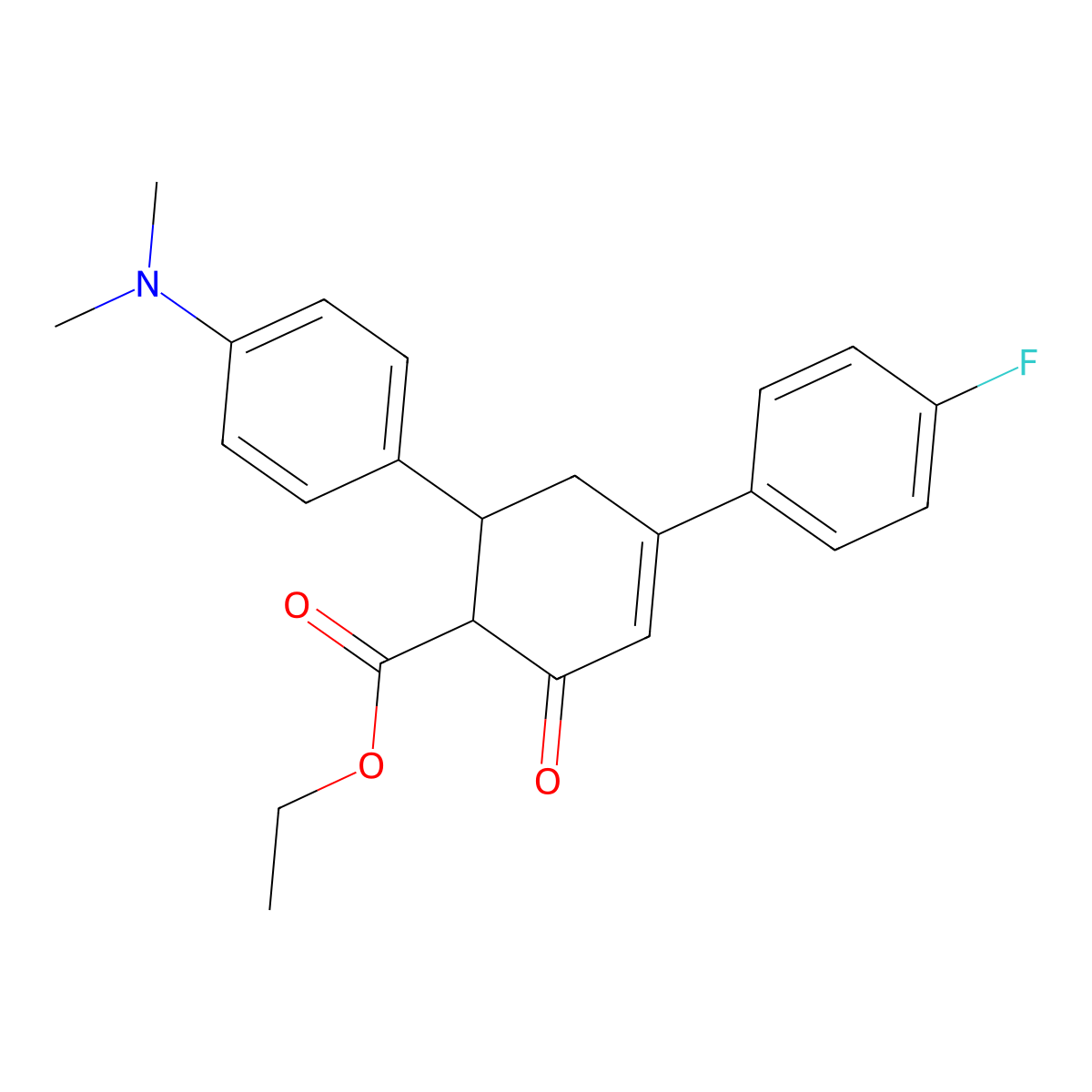 Ethyl 6-[4-(dimethylamino)phenyl]-4-(4-fluorophenyl)-2-oxocyclohex-3-ene-1-carboxylate molecular structure, CAS 851715-64-5