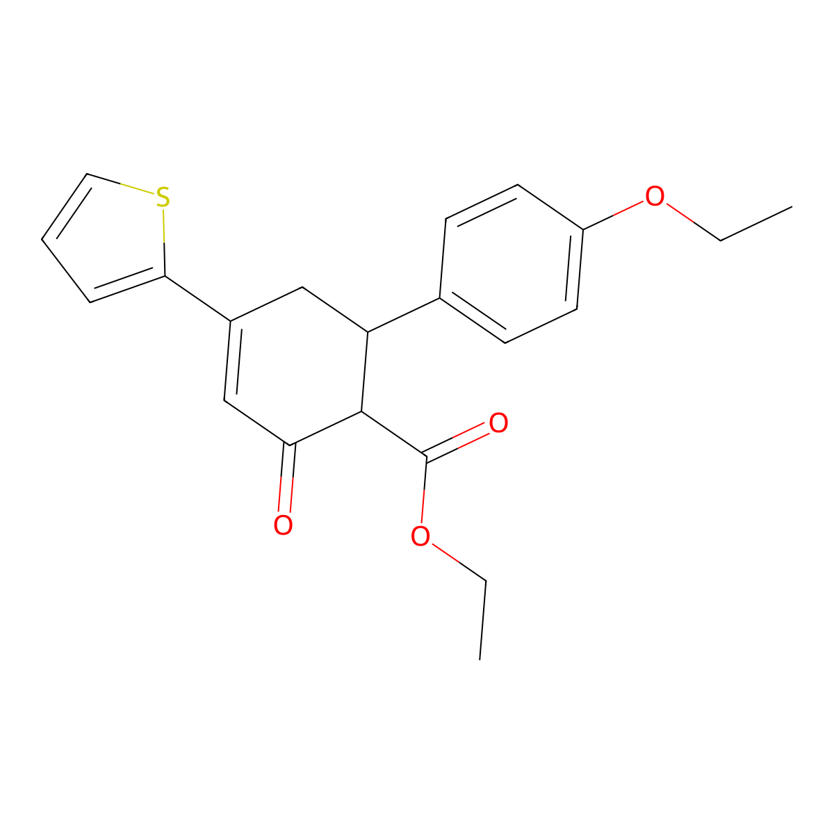 Ethyl 6-(4-ethoxyphenyl)-2-oxo-4-(thiophen-2-yl)cyclohex-3-ene-1-carboxylate molecular structure, CAS 851715-79-2
