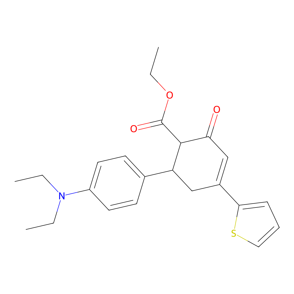 Ethyl 6-[4-(diethylamino)phenyl]-2-oxo-4-thiophen-2-ylcyclohex-3-ene-1-carboxylate molecular structure, CAS 851715-81-6