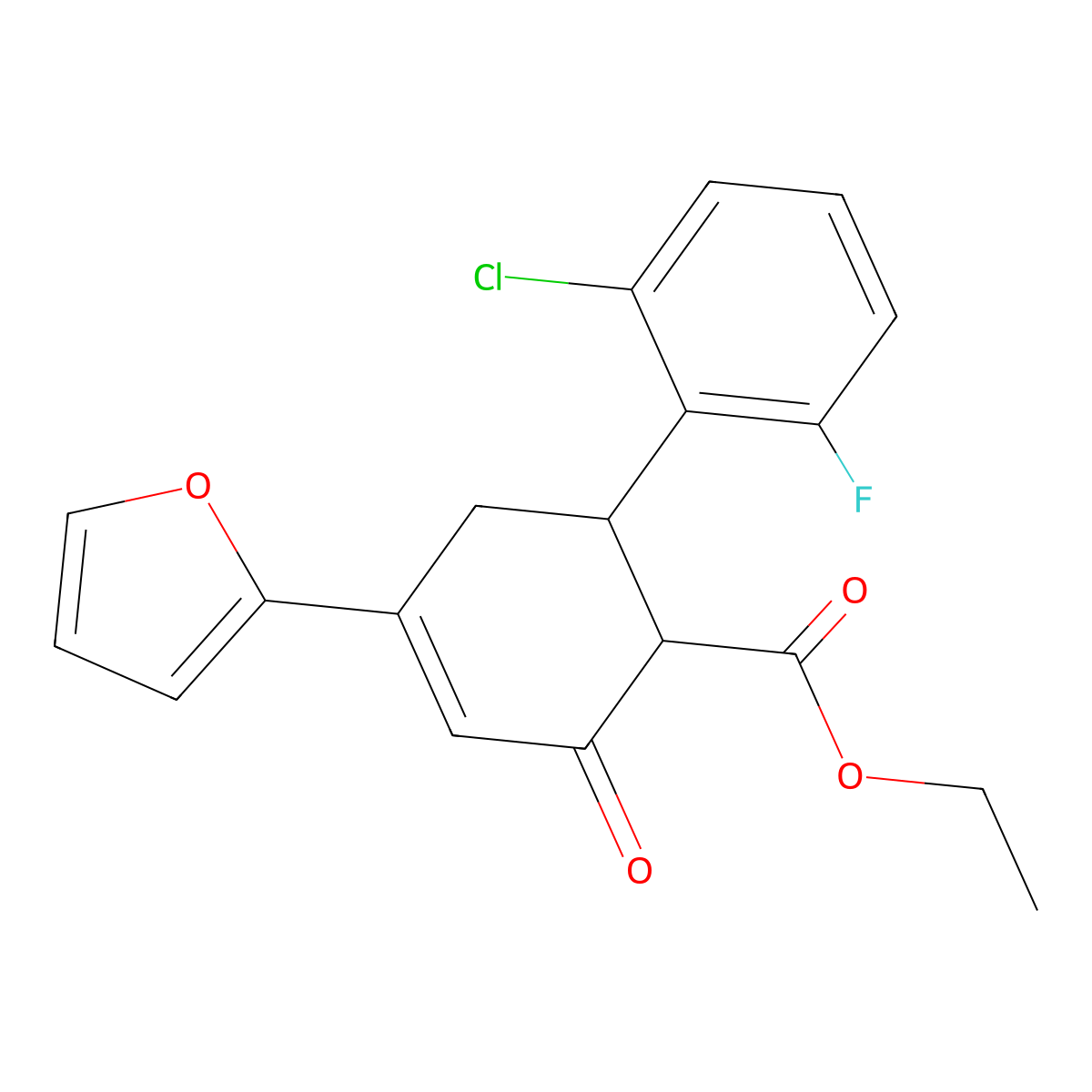 Ethyl 6-(2-chloro-6-fluorophenyl)-4-(furan-2-yl)-2-oxocyclohex-3-ene-1-carboxylate molecular structure, CAS 851716-06-8