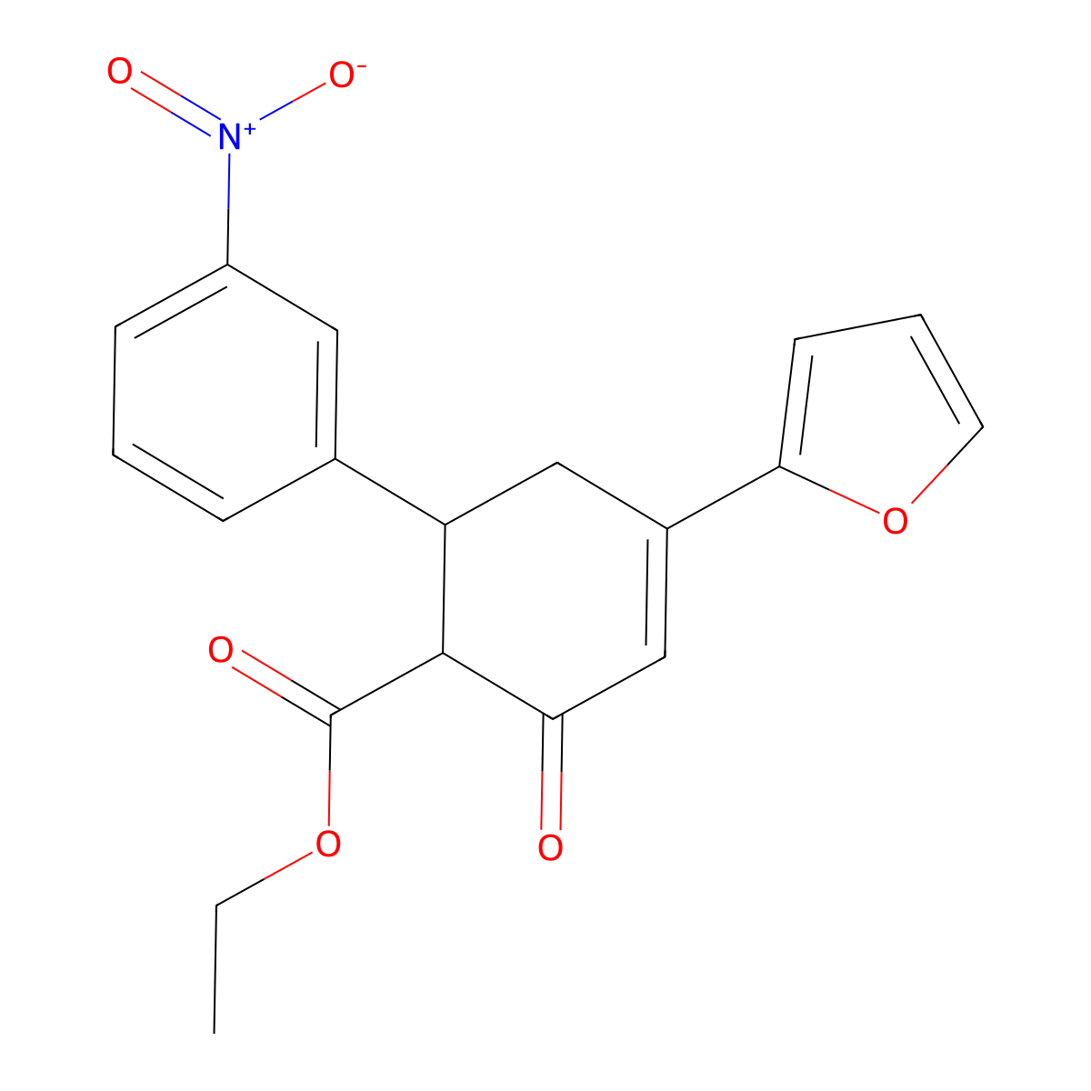 Ethyl 4-(furan-2-yl)-6-(3-nitrophenyl)-2-oxocyclohex-3-ene-1-carboxylate molecular structure, CAS 851716-14-8