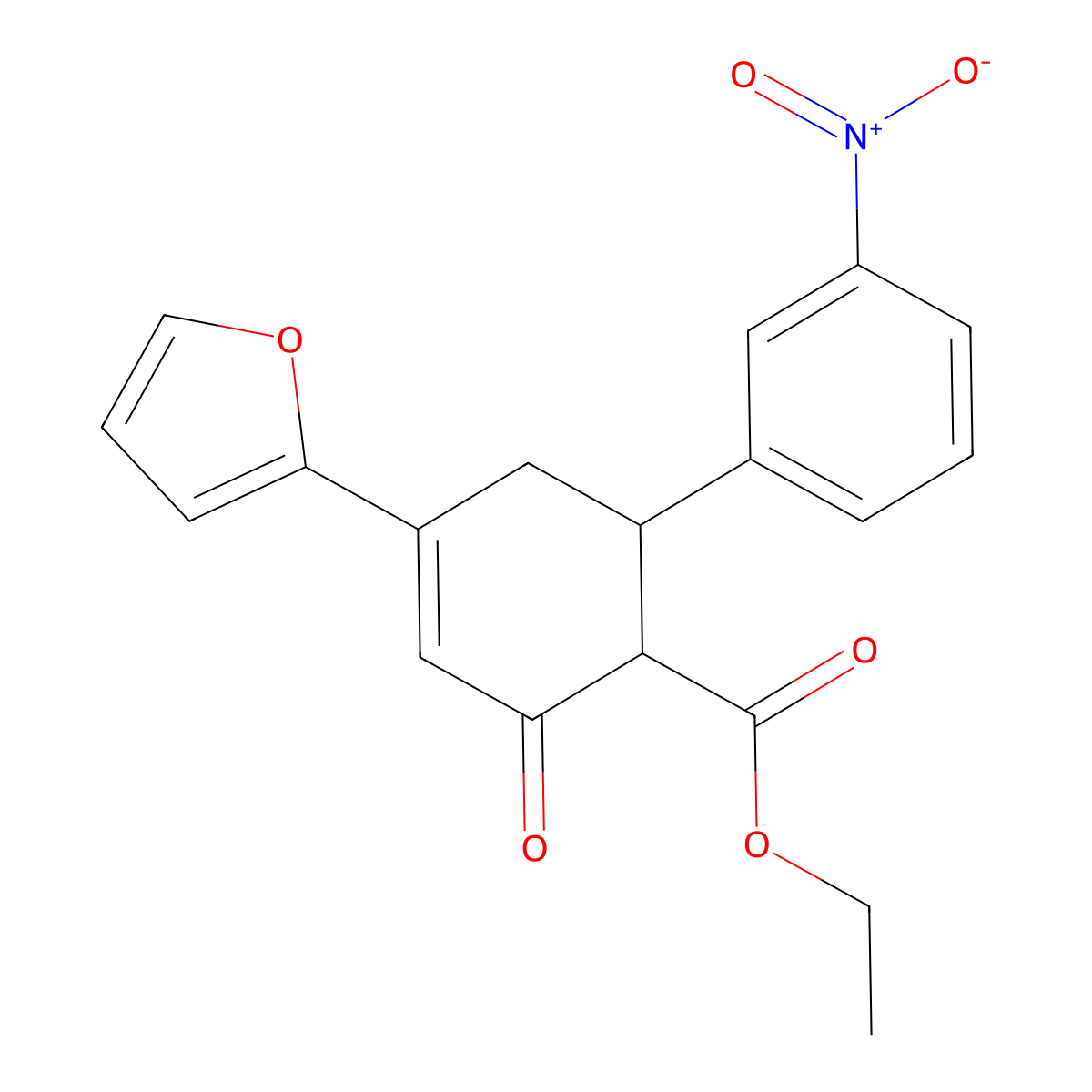 Ethyl 4-(furan-2-yl)-6-(3-nitrophenyl)-2-oxocyclohex-3-ene-1-carboxylate molecular structure, CAS 851716-14-8