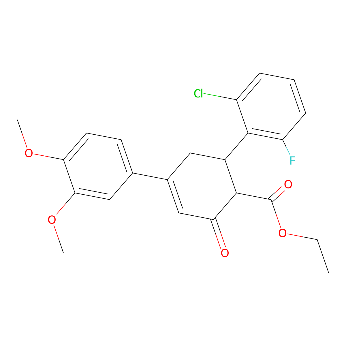 Ethyl 6-(2-chloro-6-fluorophenyl)-4-(3,4-dimethoxyphenyl)-2-oxocyclohex-3-ene-1-carboxylate molecular structure, CAS 851716-21-7