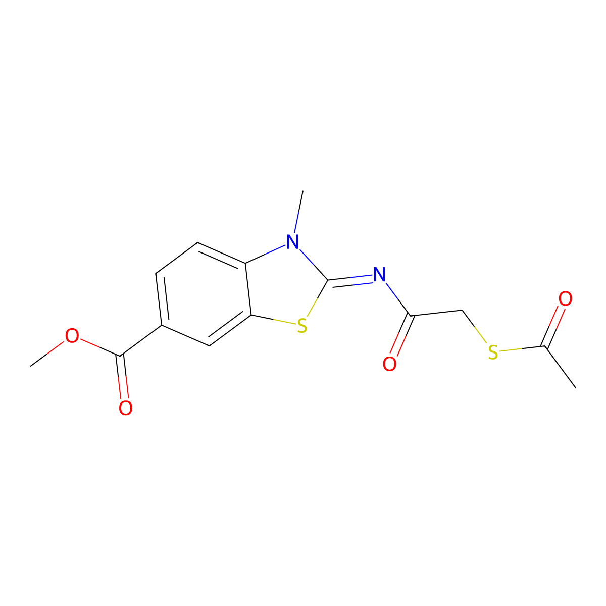 (Z)-methyl 2-((2-(acetylthio)acetyl)imino)-3-methyl-2,3-dihydrobenzo[d]thiazole-6-carboxylate molecular structure, CAS 851716-48-8