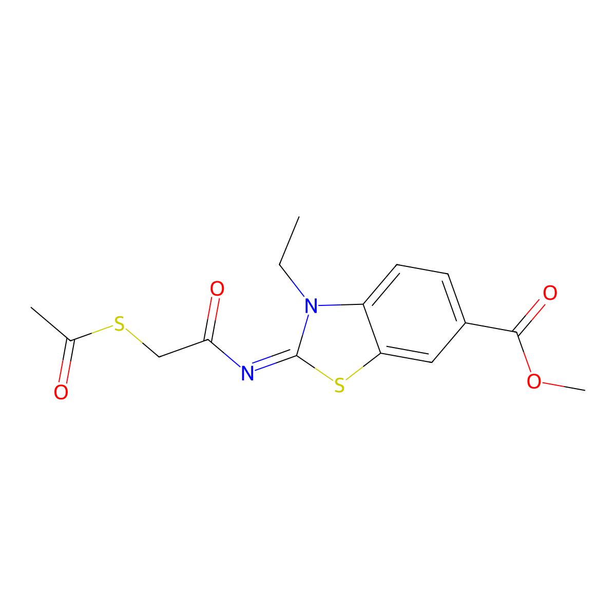 (Z)-methyl 2-((2-(acetylthio)acetyl)imino)-3-ethyl-2,3-dihydrobenzo[d]thiazole-6-carboxylate molecular structure, CAS 851716-49-9