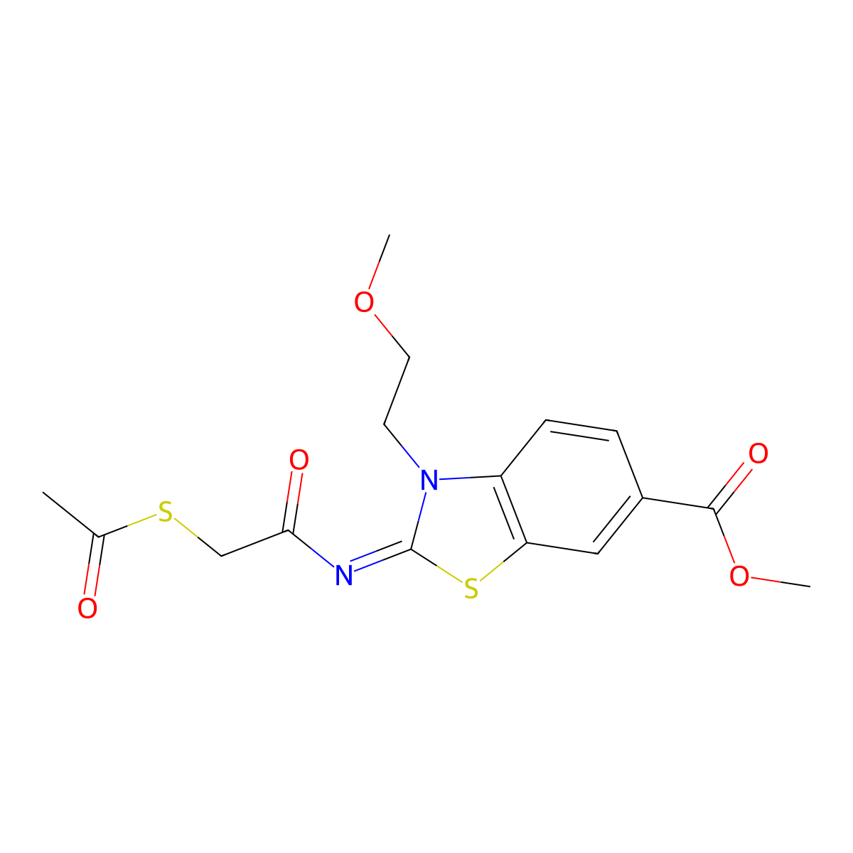 (Z)-methyl 2-((2-(acetylthio)acetyl)imino)-3-(2-methoxyethyl)-2,3-dihydrobenzo[d]thiazole-6-carboxylate molecular structure, CAS 851716-50-2